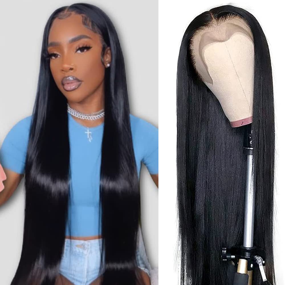 34 Inch Straight Lace Front Wigs Human Hair - Pre Plucked Bleached Knots, Glueless 180% Density 13×4 HD Lace - Natural Hairline with Baby Hair for Women | Perfect for Daily Wear, Cosplay, and Special Occasions