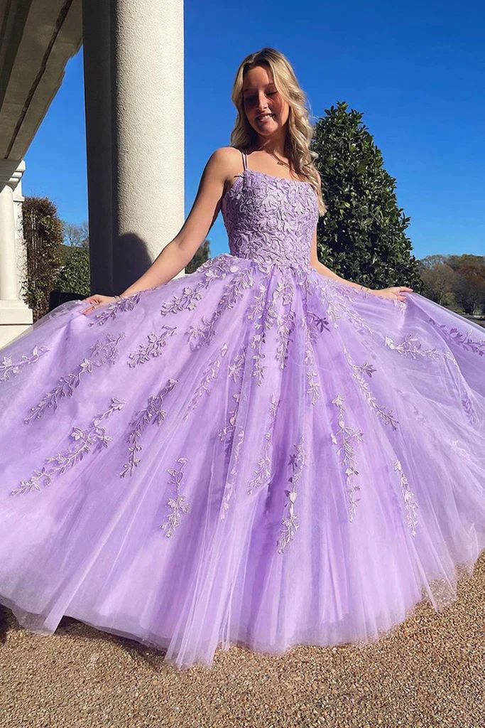 Lavender A-Line Tulle Prom Dress with Lace Detailing - Elegant Formal Ball Gown for Homecoming, Quinceañera & Special Occasions | Style 2317