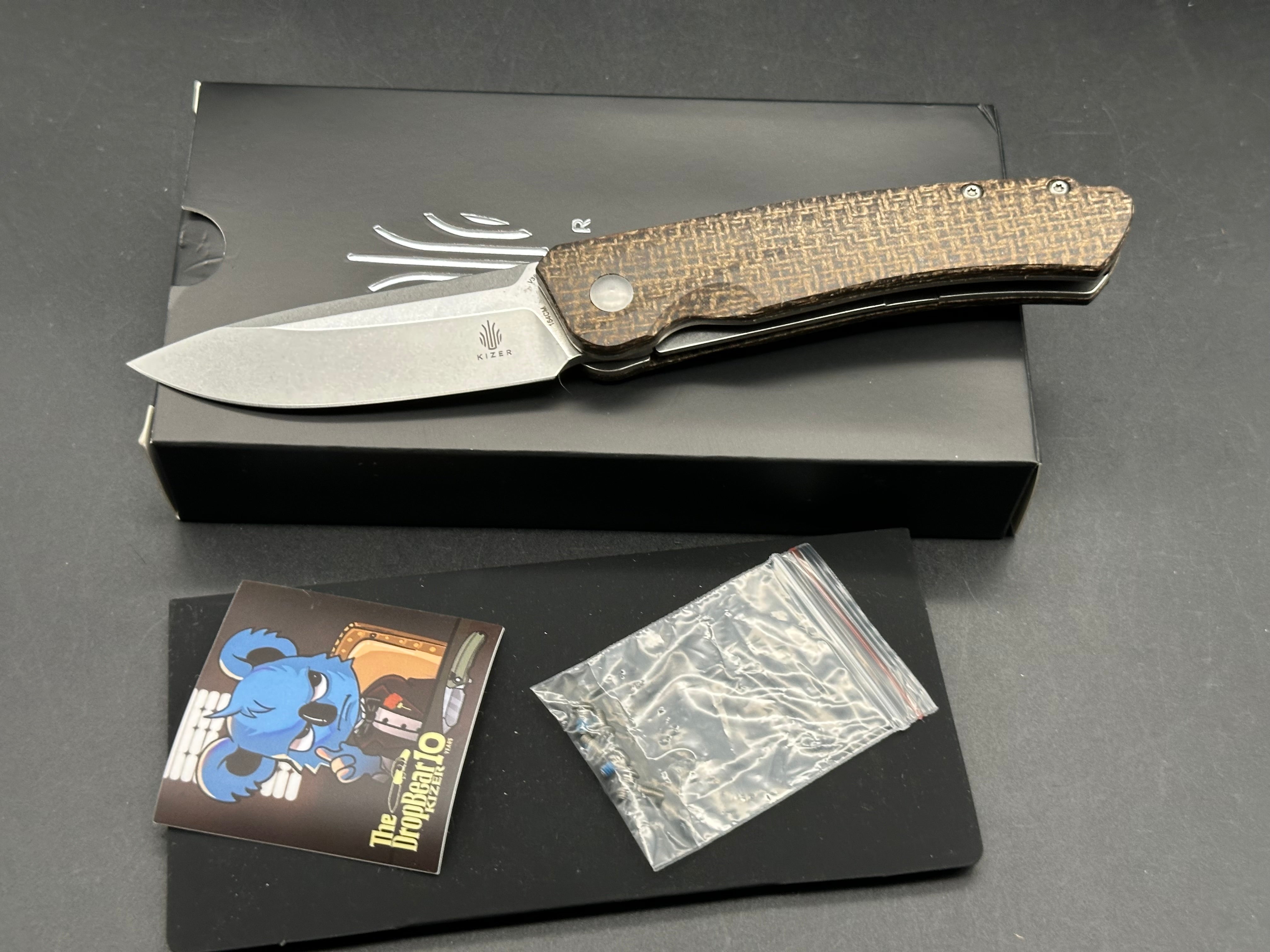 KIZER AGRESSOR 3 Folding Pocket Knife - 154CM Stainless Steel Blade with Micarta Handle - EDC, Camping, Hiking & Outdoor Survival Gear