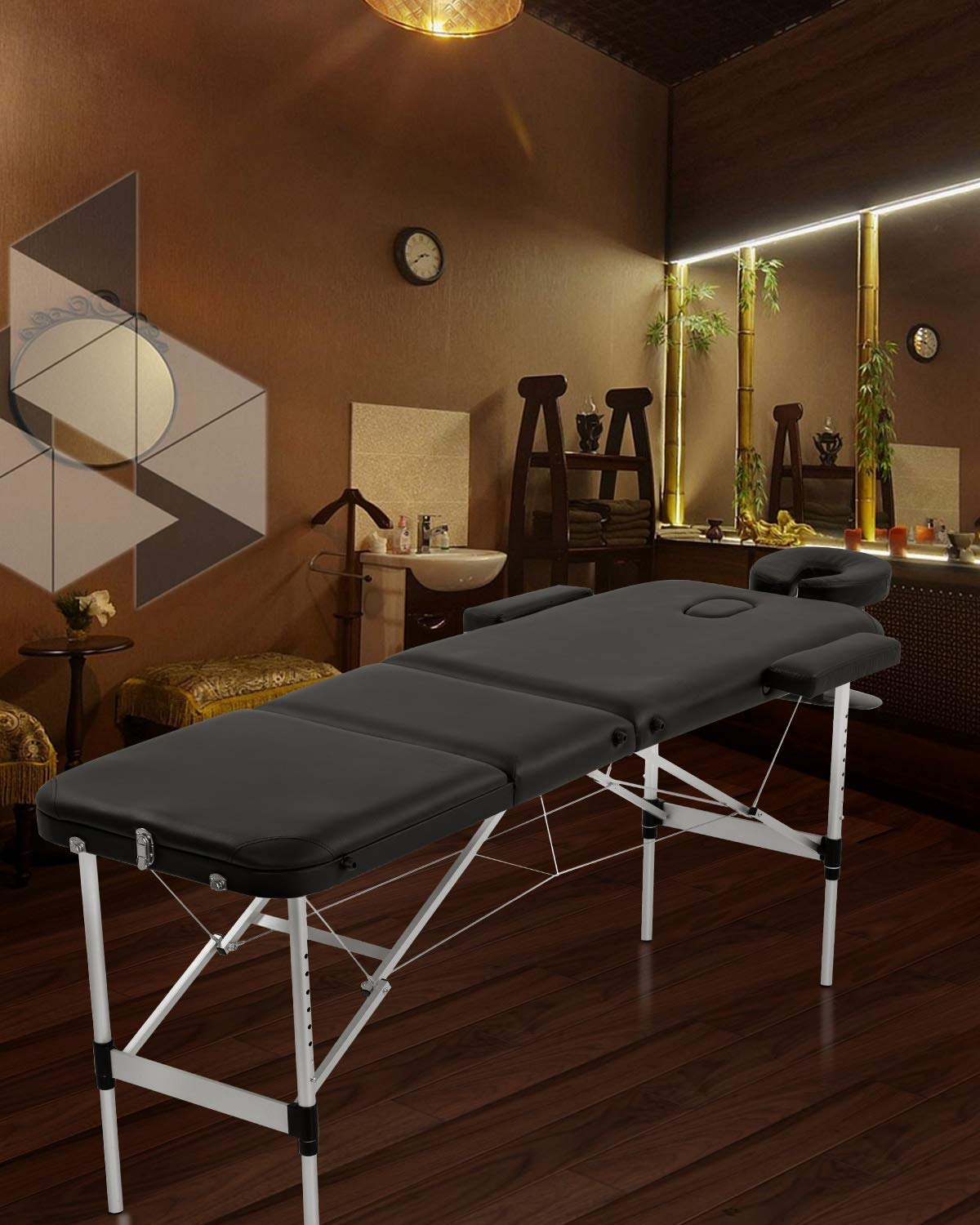 Adjustable 3-Folding Aluminum Massage Table - 73 Inch Portable Spa Bed with PU Leather & Face Cradle - Professional Salon, Beauty, Physical Therapy, Facial & Tattoo Use - Includes Carry Case for Easy Transport