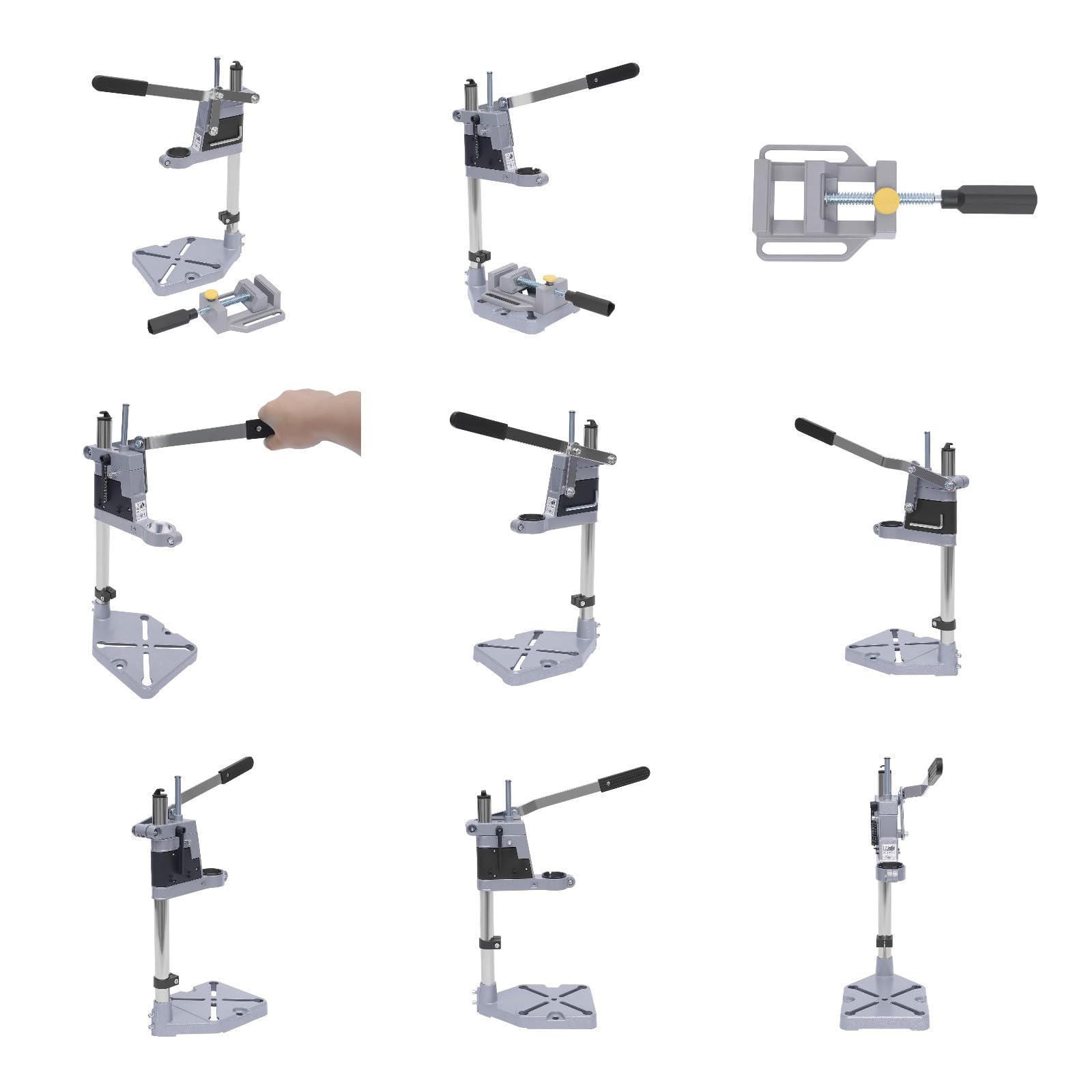 Universal Benchtop Drill Press Stand - Adjustable Chuck Holder for Hand Drills & Mini Drill Presses | Durable Aluminum Alloy Base | Perfect for Woodworking, Metalworking & DIY Projects