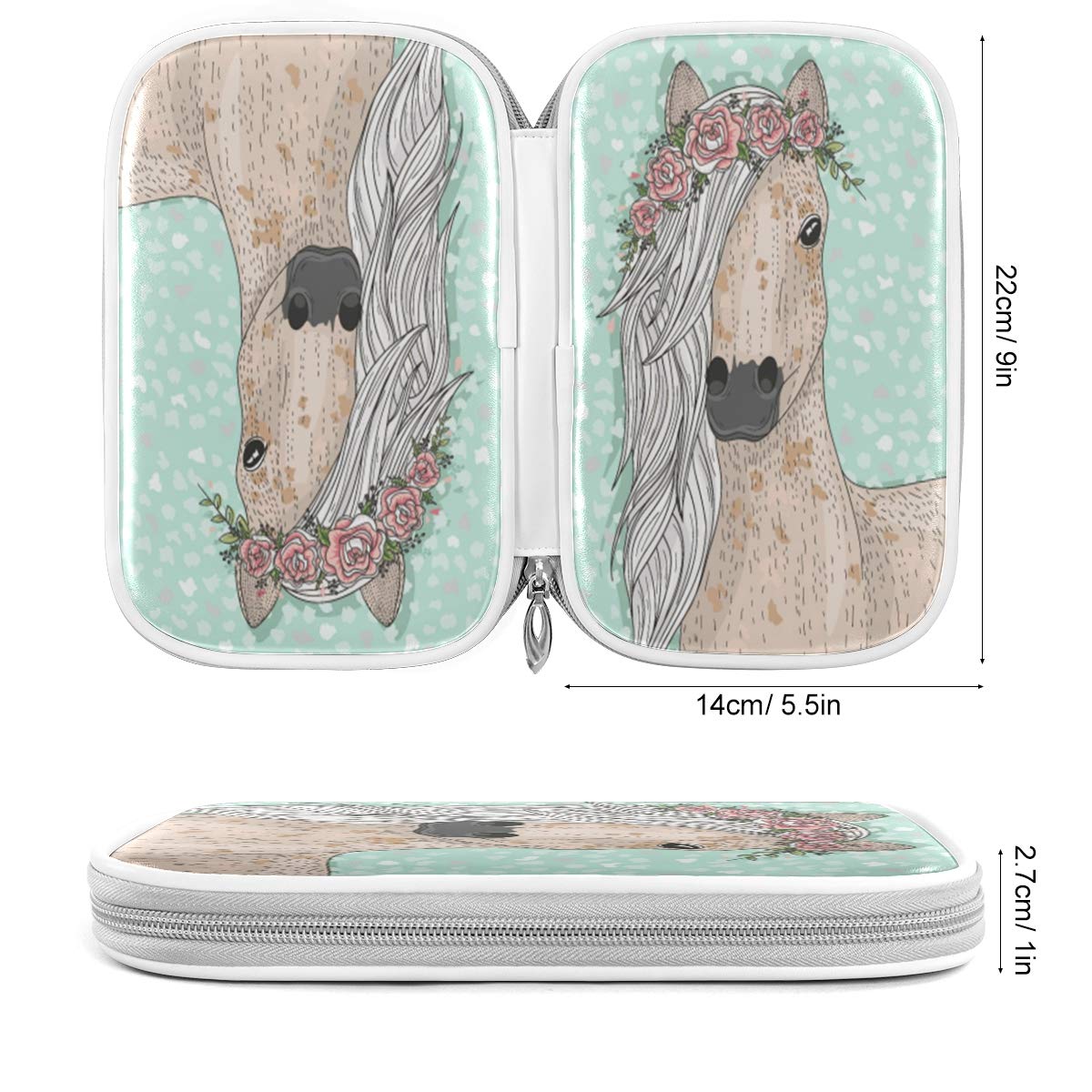ZZKKO Floral Horse Pencil Case - Zipper Pouch for School & Office Supplies