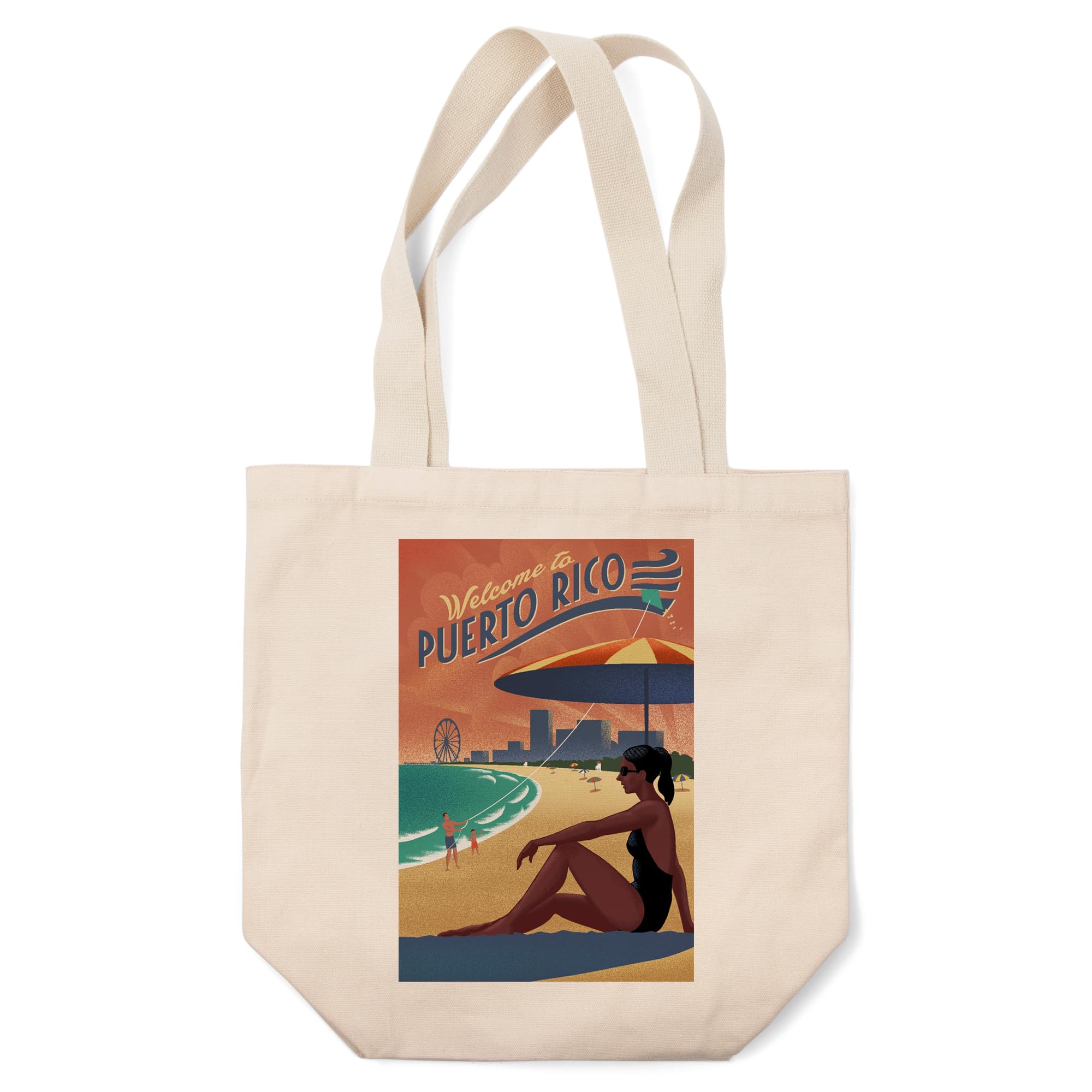 Lantern Press Puerto Rico Beach Scene Lithograph - 100% Cotton Canvas Reusable Tote Bag for Shopping, Beach Trips & Eco-Friendly Lifestyle