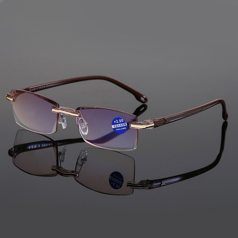 Unisex Rimless Square Alloy Anti Blue Light Reading Glasses for Computer & Screen Use - Reduce Eye Strain for Work, Gaming & Digital Reading