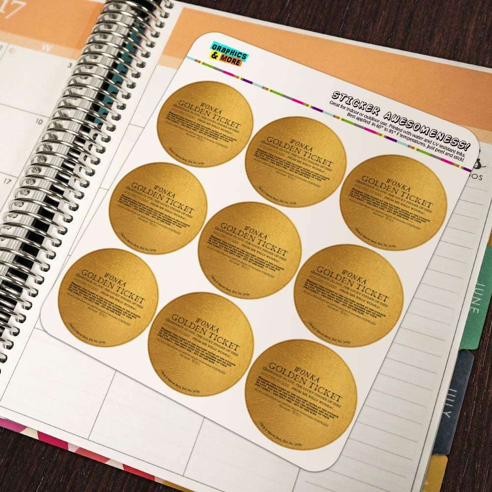 Willy Wonka and The Chocolate Factory Golden Ticket Planner Stickers - Scrapbooking, DIY Crafts, Bullet Journal Supplies for Fans & Collectors - Perfect for Party Decor, School Projects, and Gift Wrapping