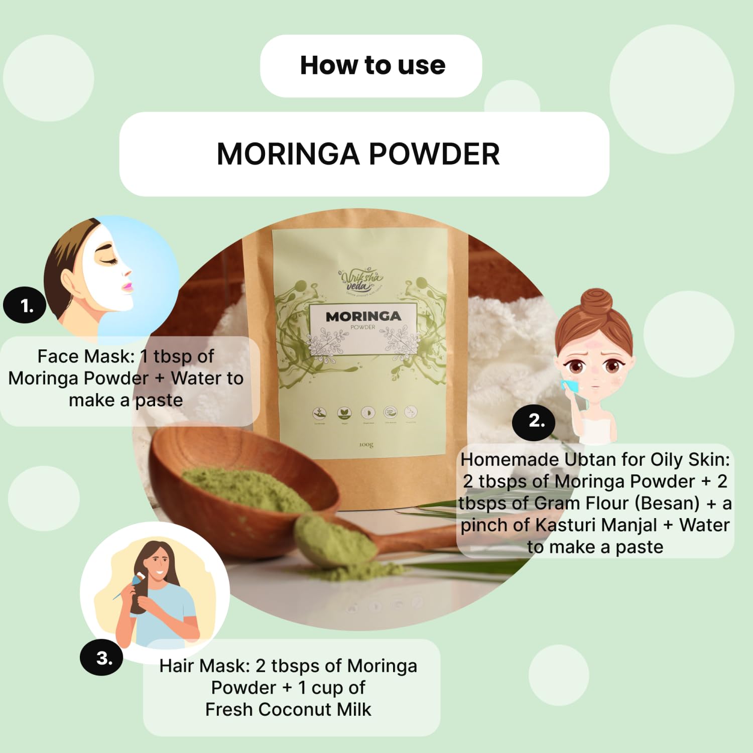 Organic Moringa Powder (Drumstick Leaf) - 100g | Natural Multi-Vitamin & Antioxidant Supplement | Promotes Healthy Hair & Skin | USDA Certified | Perfect for Smoothies, Tea & Daily Wellness Routine