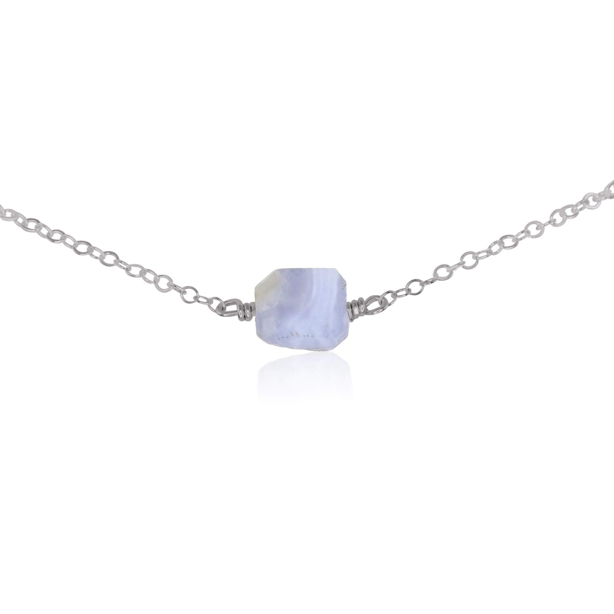 Raw Blue Lace Agate Crystal Nugget Choker Necklace - Natural Healing Stone Jewelry for Women - Perfect for Meditation, Yoga & Boho Fashion