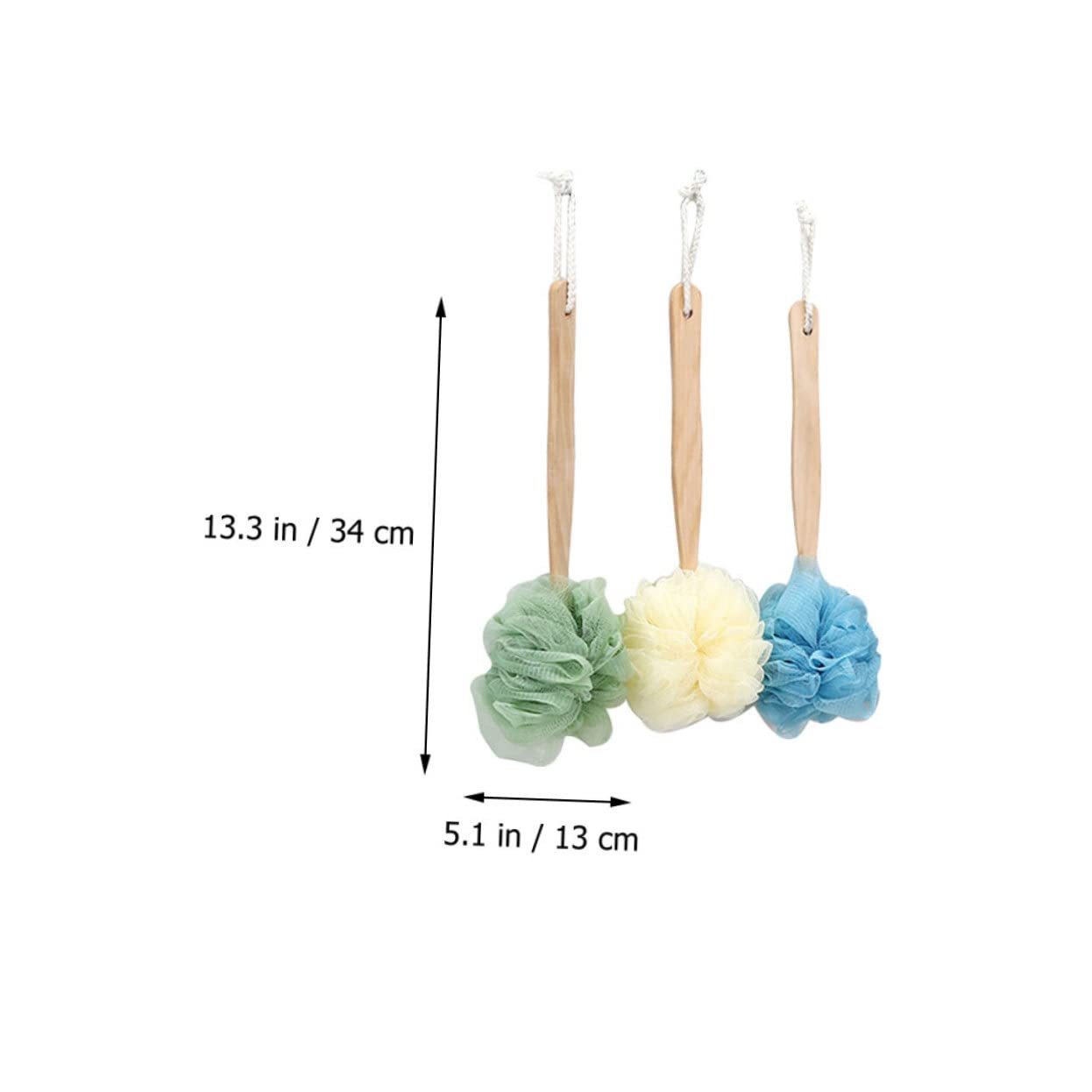 HEMOTON 3-Pack Wooden Back Scrubber with Long Handle - Exfoliating Bath Brush for Deep Cleansing, Body Scrubber & Shower Loofah - Perfect for Spa, Exfoliation & Hard-to-Reach Areas