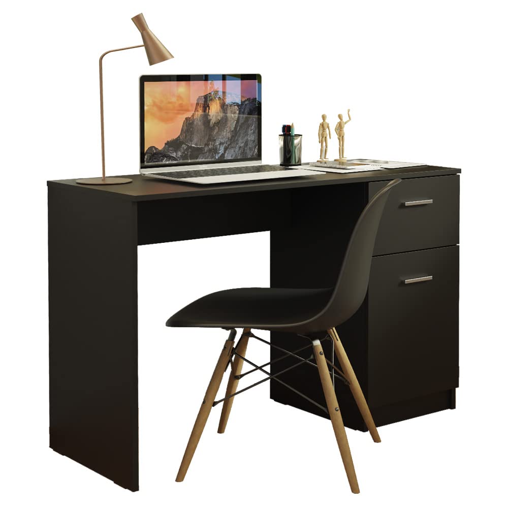Compact 43 Inch Computer Desk for Small Spaces - Ergonomic Home Office Study Table with Storage Drawer, Perfect for Student Laptop Workstation & Modern Gaming Setup - Black