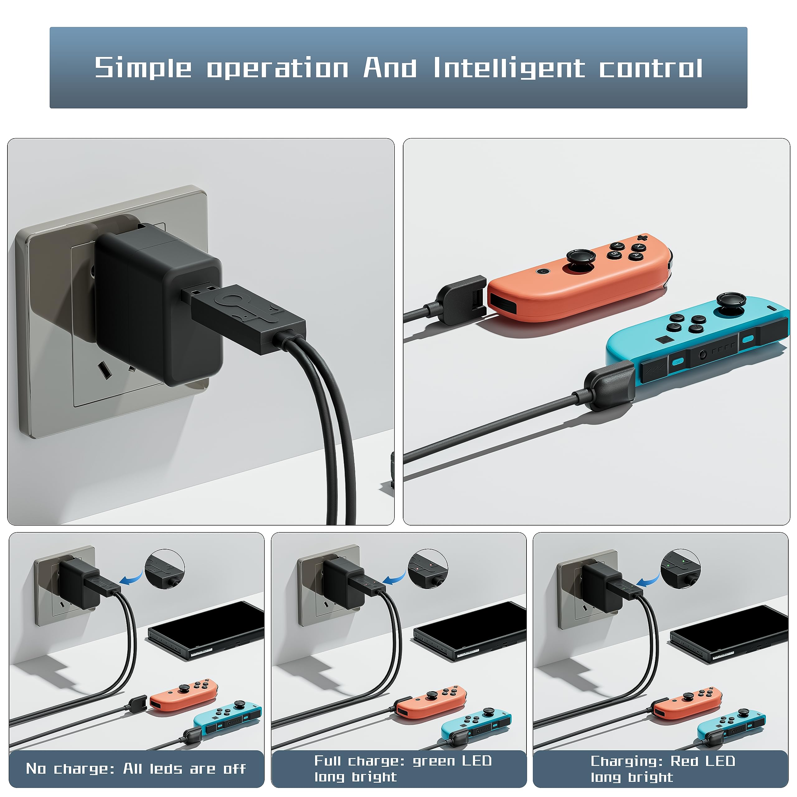 Nintendo Switch & OLED Joy-Con Charging Dock with LED Indicator - Fast Charging Station for Switch Controllers - Perfect for Gaming, Travel & Multiplayer Sessions