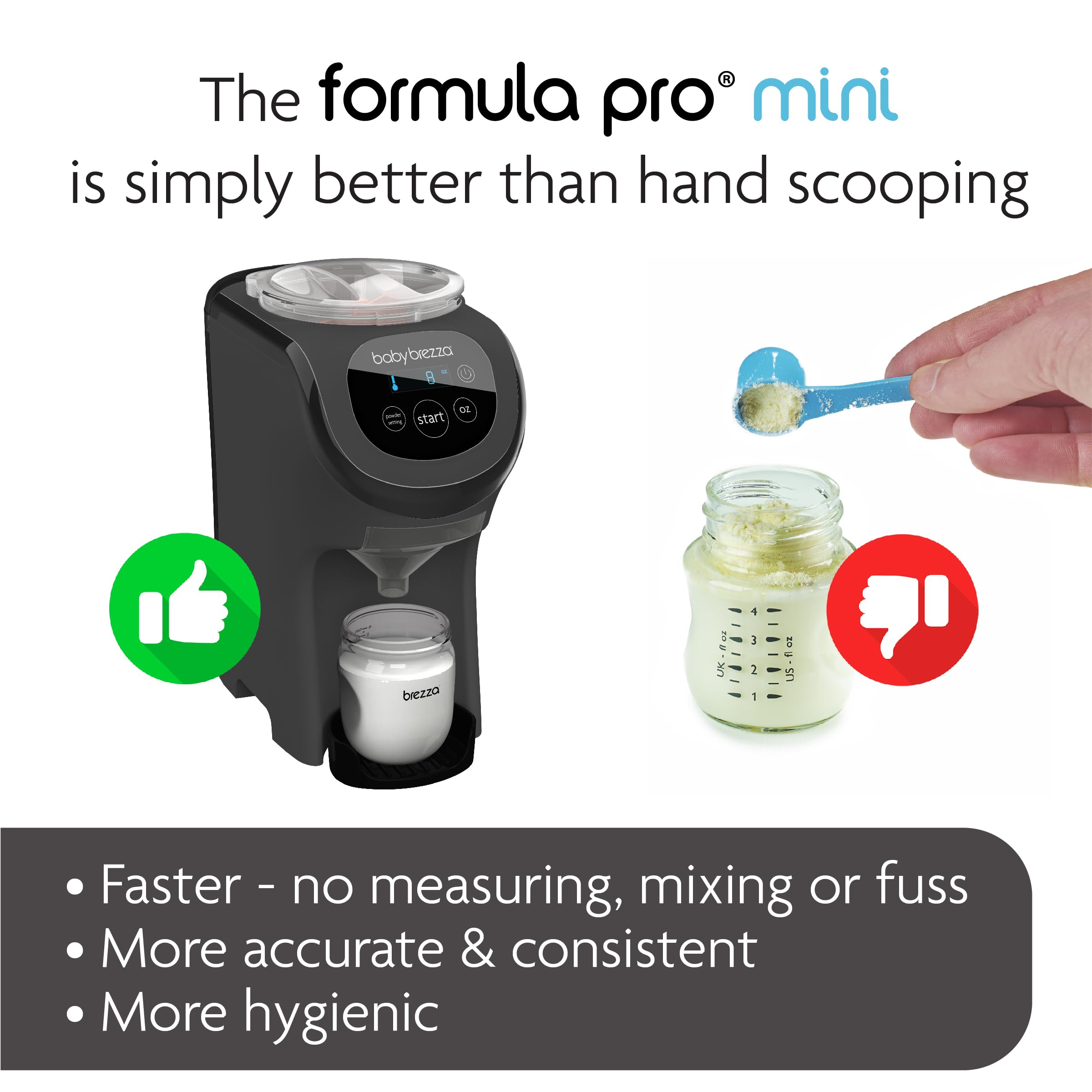 Baby Brezza Formula Pro Mini Portable Baby Formula Maker Machine - Compact & Travel-Friendly for Small Spaces - Perfect for On-the-Go Bottle Feeding - Ideal for Home, Travel, Daycare & Outdoor Use - Charcoal Gray