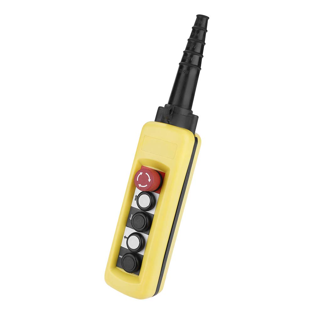 4 Directions Hoist Push Button Switch - 4 Button Crane Lifting Pendant Controller with Emergency Stop for Overhead Cranes & Hoists | Industrial Material Handling Equipment Control