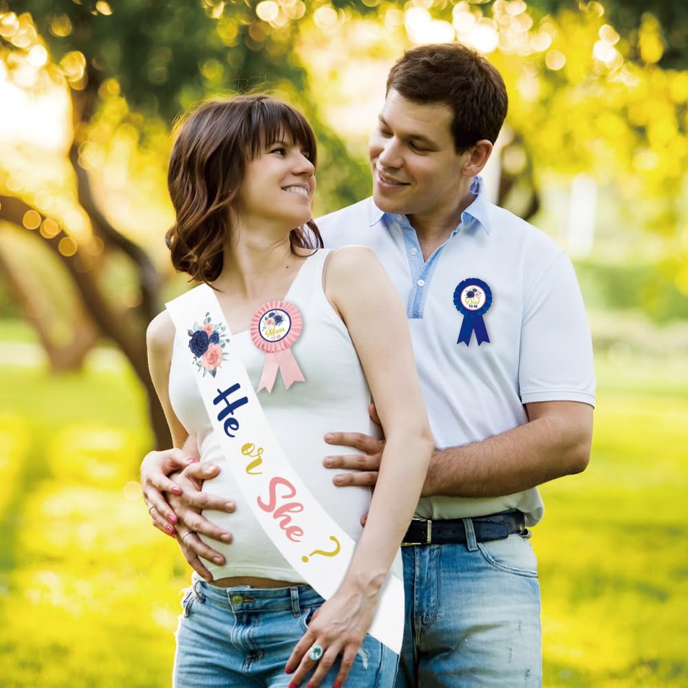Baby Shower Sash & Badge Set for Gender Reveal - New Mom Gift