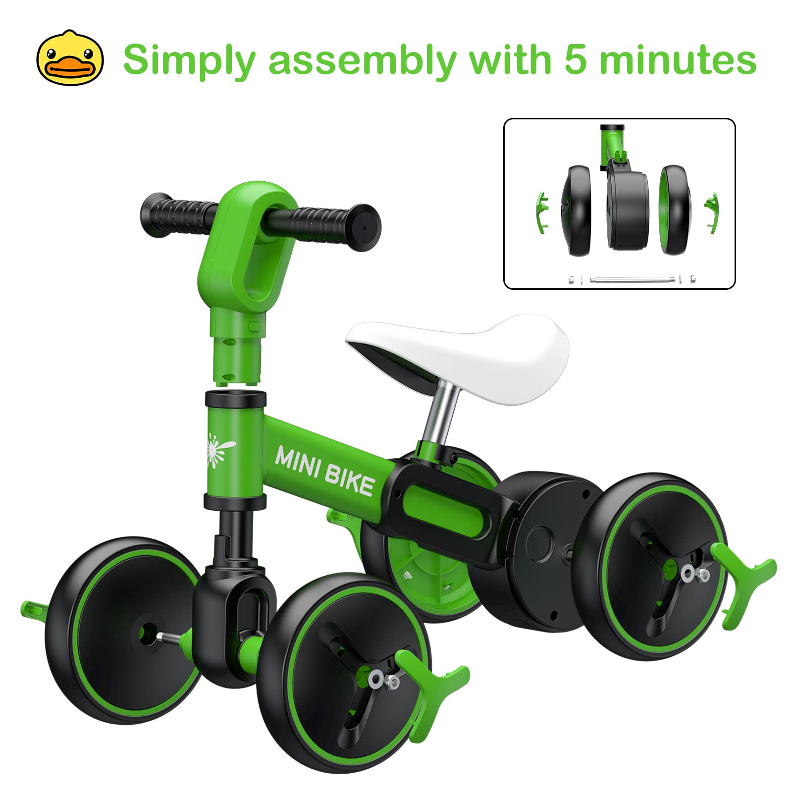 **Baby Balance Bike for 1-3 Year Old Boys & Girls | Adjustable Seat No-Pedal Toddler Bike with 4 Wheels | First Birthday & Christmas Gift | Indoor & Outdoor Learning Ride Toy**