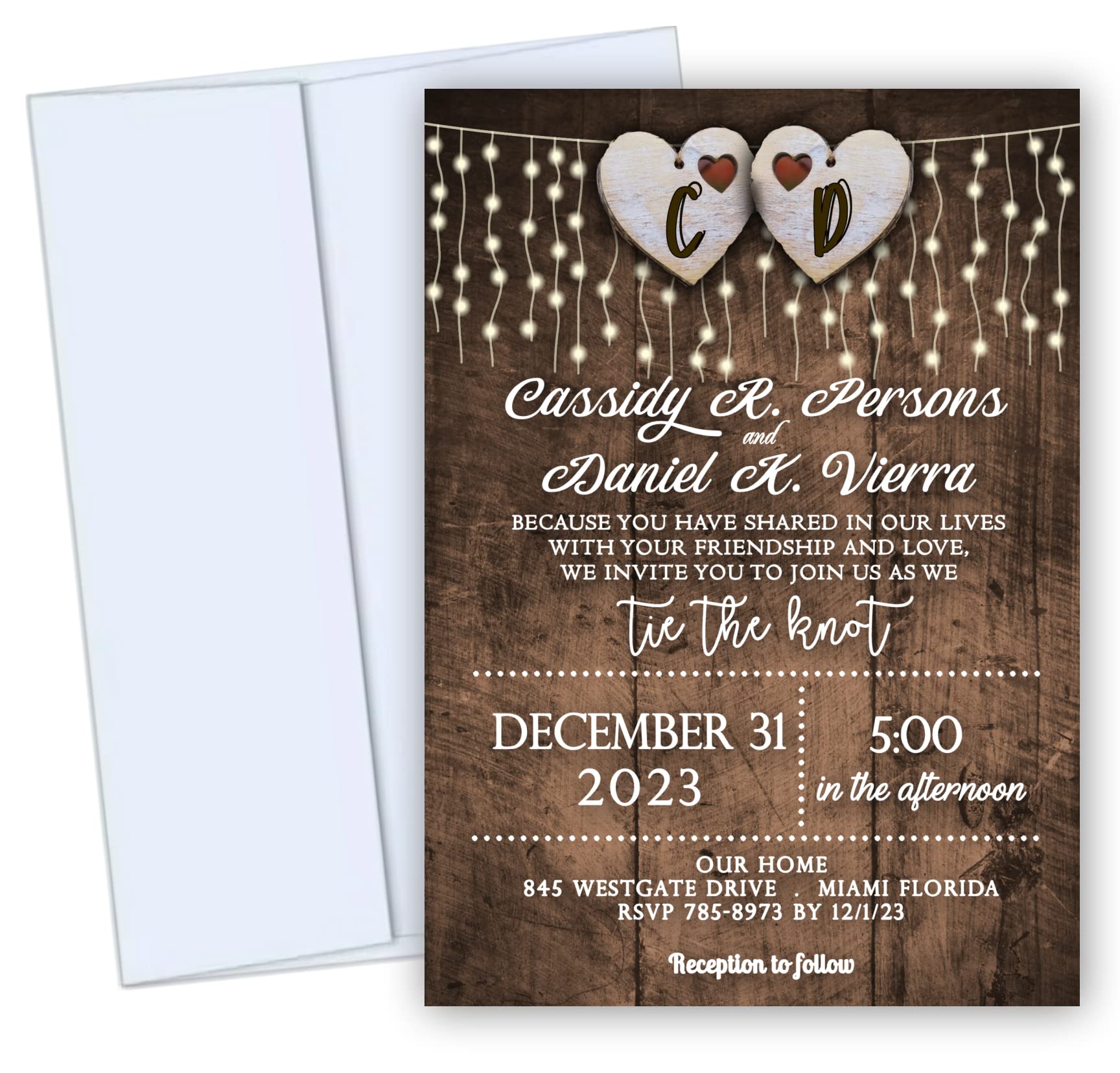 50 Personalized Rustic Wedding Invitations Set - Elegant & Modern Backyard Wedding Invites with White Envelopes - Perfect for Outdoor Weddings, Vow Renewals & Anniversary Celebrations