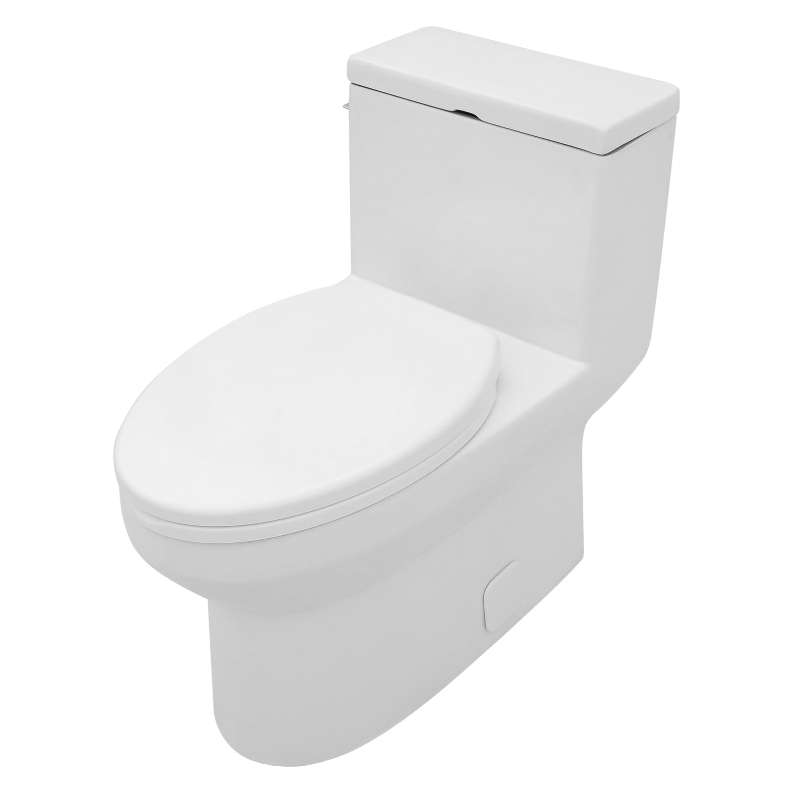 Modern White Ceramic One Piece Toilet - Comfort Height Elongated Round Bowl, Single Flush, 12