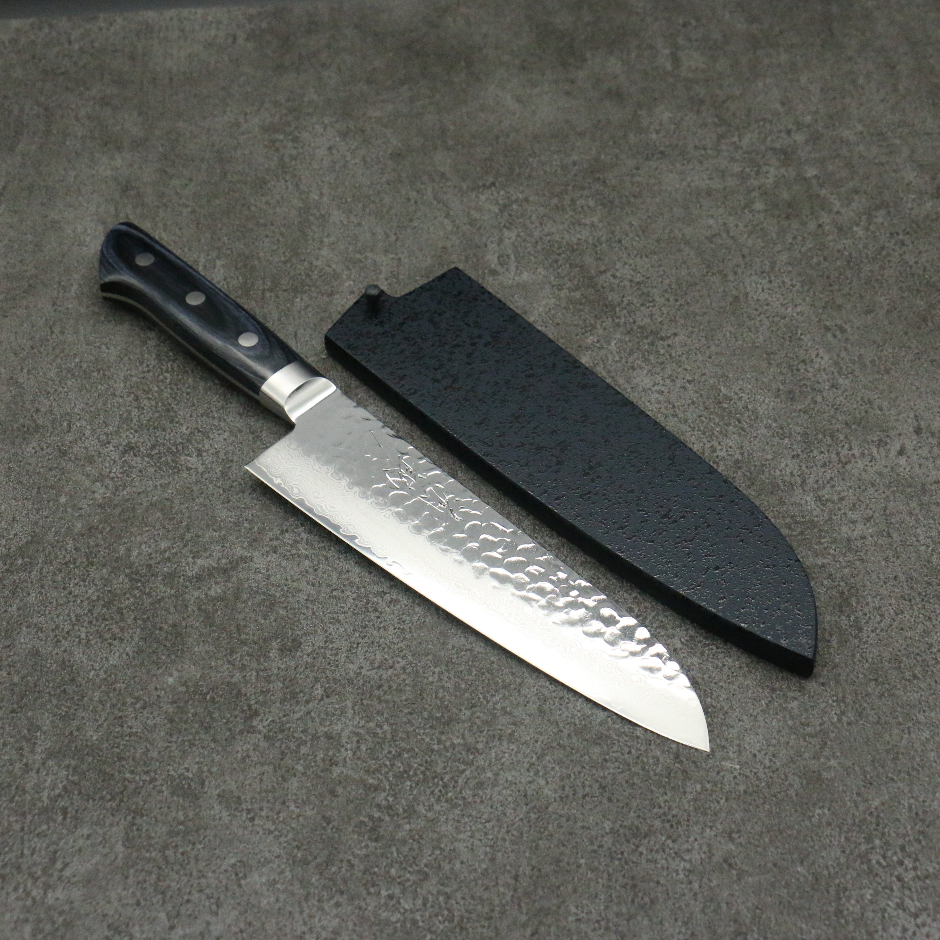Premium Seisuke Seiun VG10 33-Layer Damascus Santoku Knife 180mm - Navy Blue Pakkawood Handle with Protective Sheath - Ideal for Sushi, Vegetables & Meat Slicing