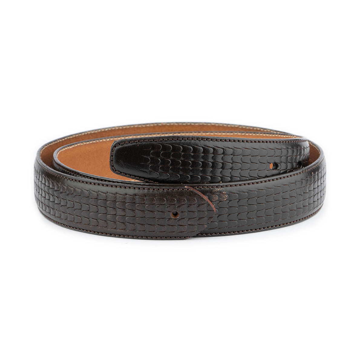 Premium Dark Brown Embossed Leather Replacement Belt Strap for Montblanc Men's Buckle - Adjustable Premade Holes - Perfect for Business, Office & Formal Occasions