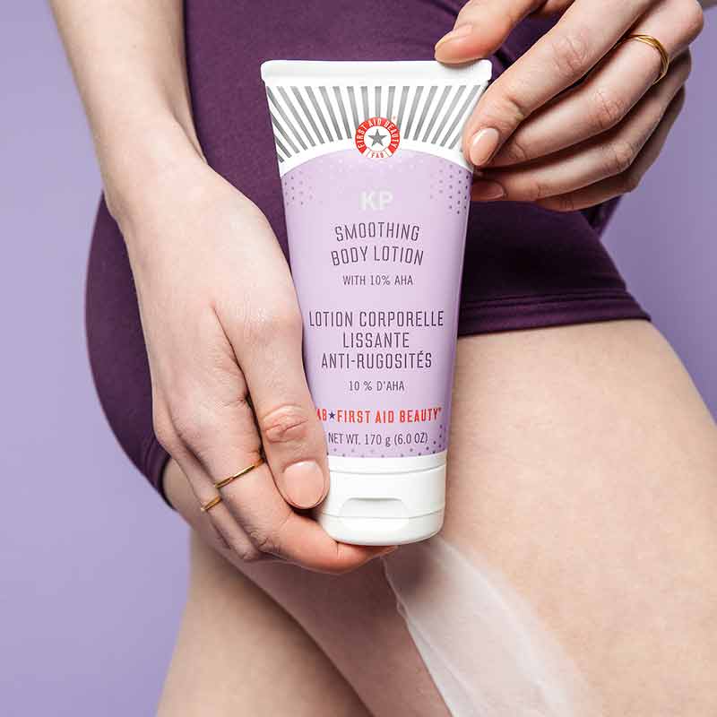 First Aid Beauty KP Smoothing Body Lotion with 10% AHA - Exfoliating & Hydrating Treatment for Keratosis Pilaris - Dry Skin & Bumpy Skin Relief - Perfect for Daily Body Care Routine