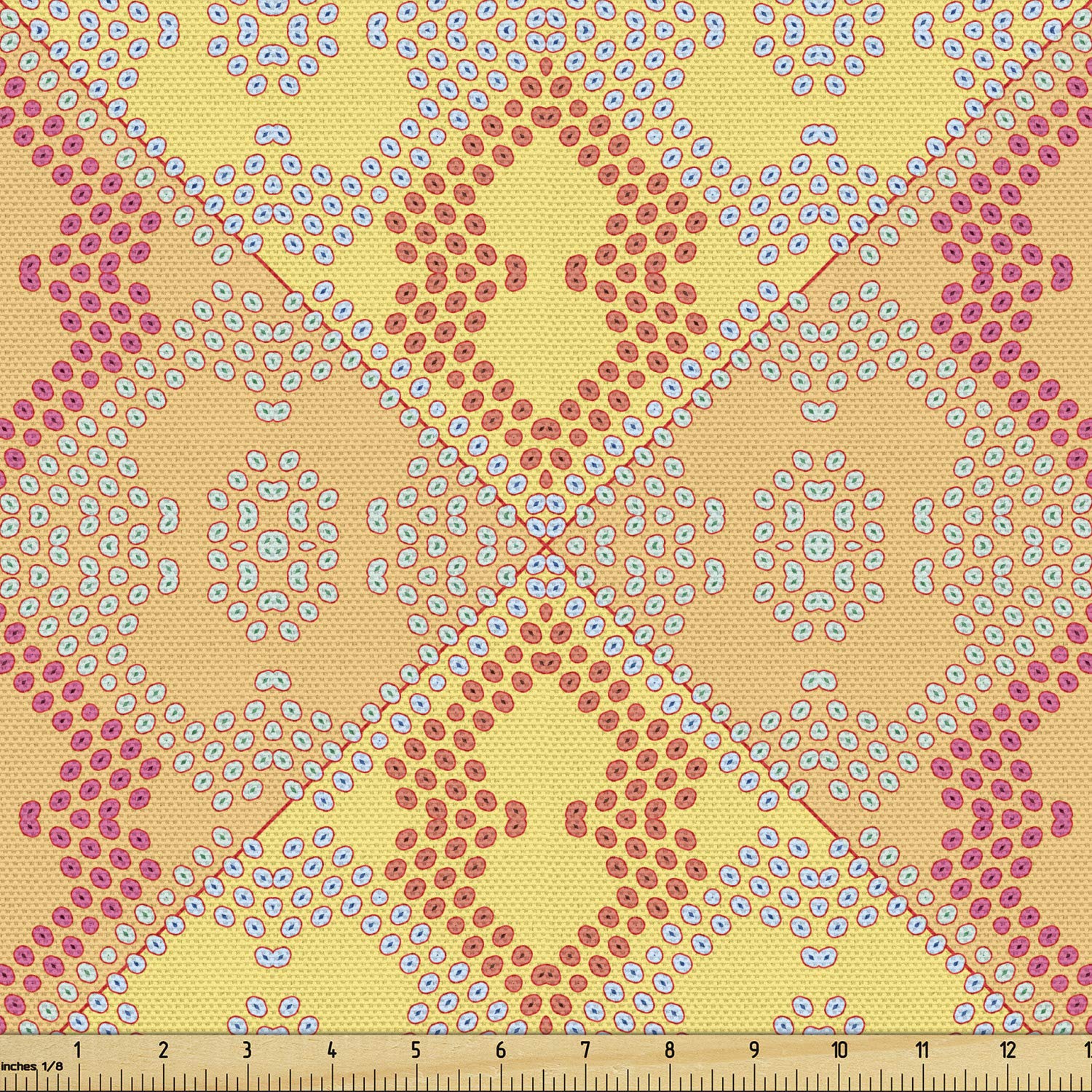 Ambesonne Tribal Fabric by The Yard - Abstract Bubbles Diamond Boho Print Upholstery Material, 10 Yards Multicolor for Sofa, Curtains & Home Decor | Perfect for Bohemian Living Room & Bedroom Design