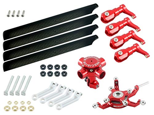 Microheli CNC Quad Carbon Fiber Blades Conversion Set (Red) for Blade 230S & 230S V2 Helicopters - High-Performance Upgrade for Aerial Photography and FPV Racing