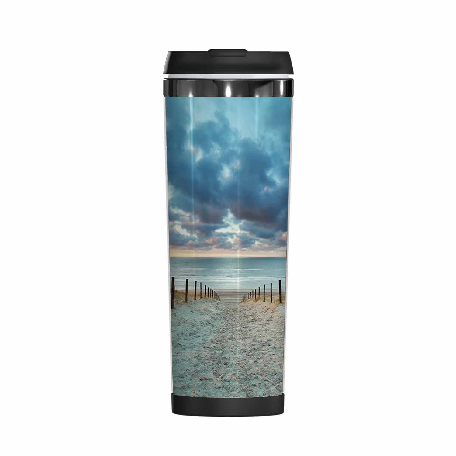 WONDERTIFY Insulated Stainless Steel Travel Mug - Double Wall Vacuum Coffee Cup for Hot & Cold Drinks - North Sea Beach Netherlands Design - Perfect for Commuting, Camping & Outdoor Adventures