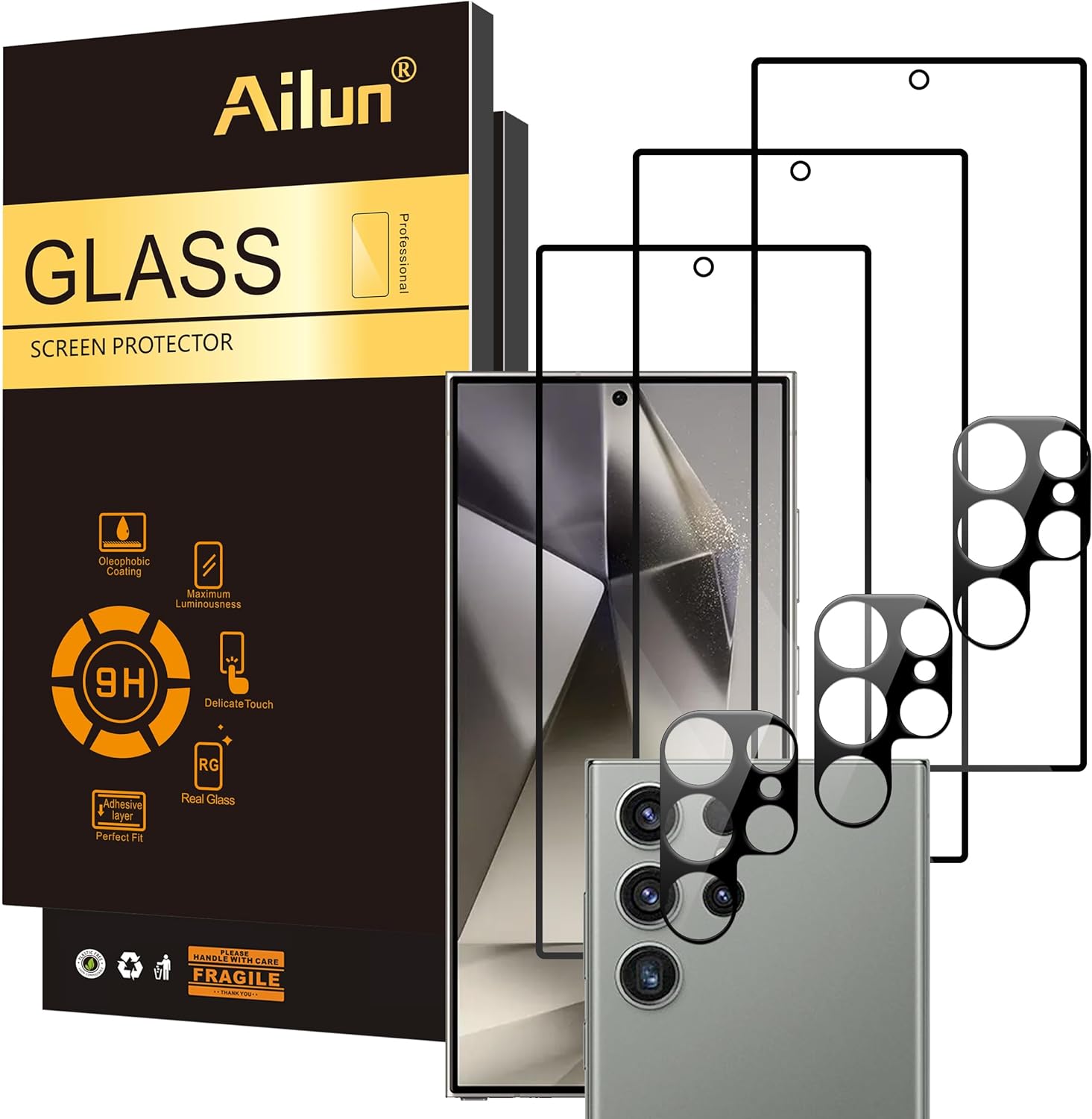 Samsung Galaxy S24 3-Pack Camera Lens Protector - Tempered Glass Screen Protector with Fingerprint Protection & Anti-Scratch Case - Perfect for Travel, Outdoor Adventures & Everyday Use
