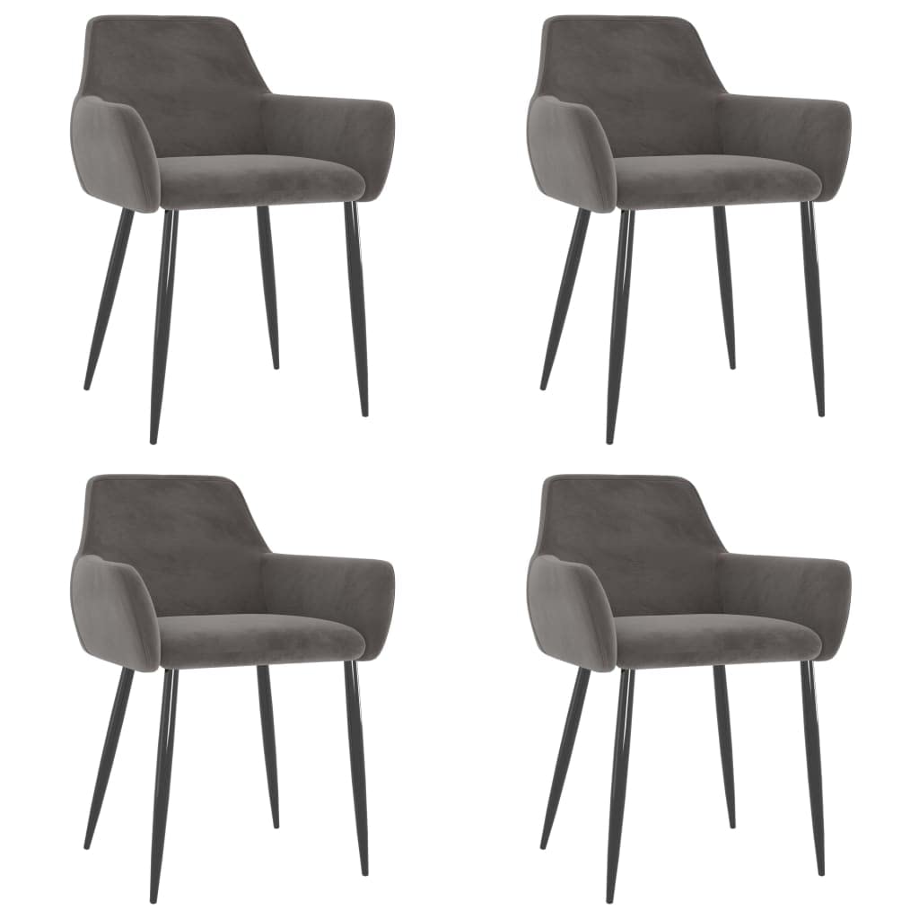 vidaXL Set of 4 Modern Dining Chairs - Dark Gray Velvet Upholstered with Metal Legs - Comfortable Seating for Dining Room, Kitchen, or Breakfast Nook - Perfect for Home, Restaurant, and Office Use