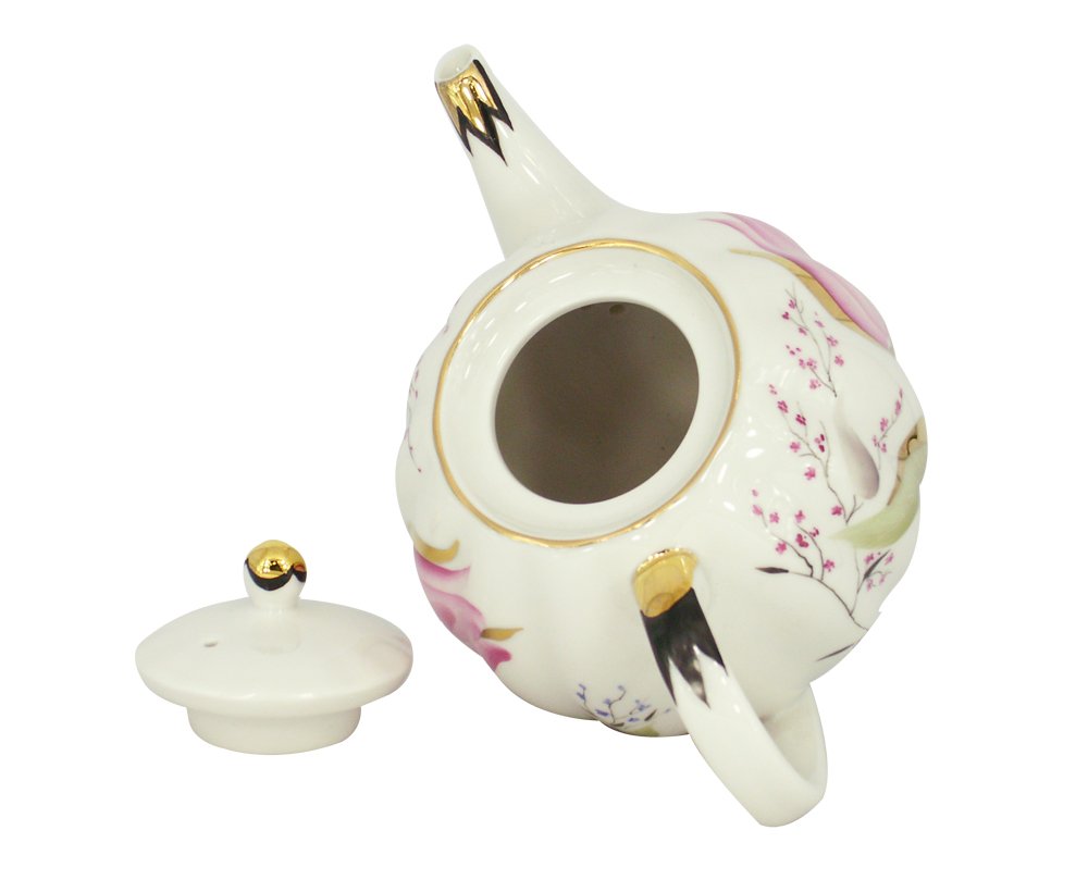 Lomonosov Porcelain Teapot with Pink Tulip Design - 3 Cup (20 oz / 600 ml) Capacity - Elegant Russian Tea Set for Afternoon Tea, Gifts & Home Decor