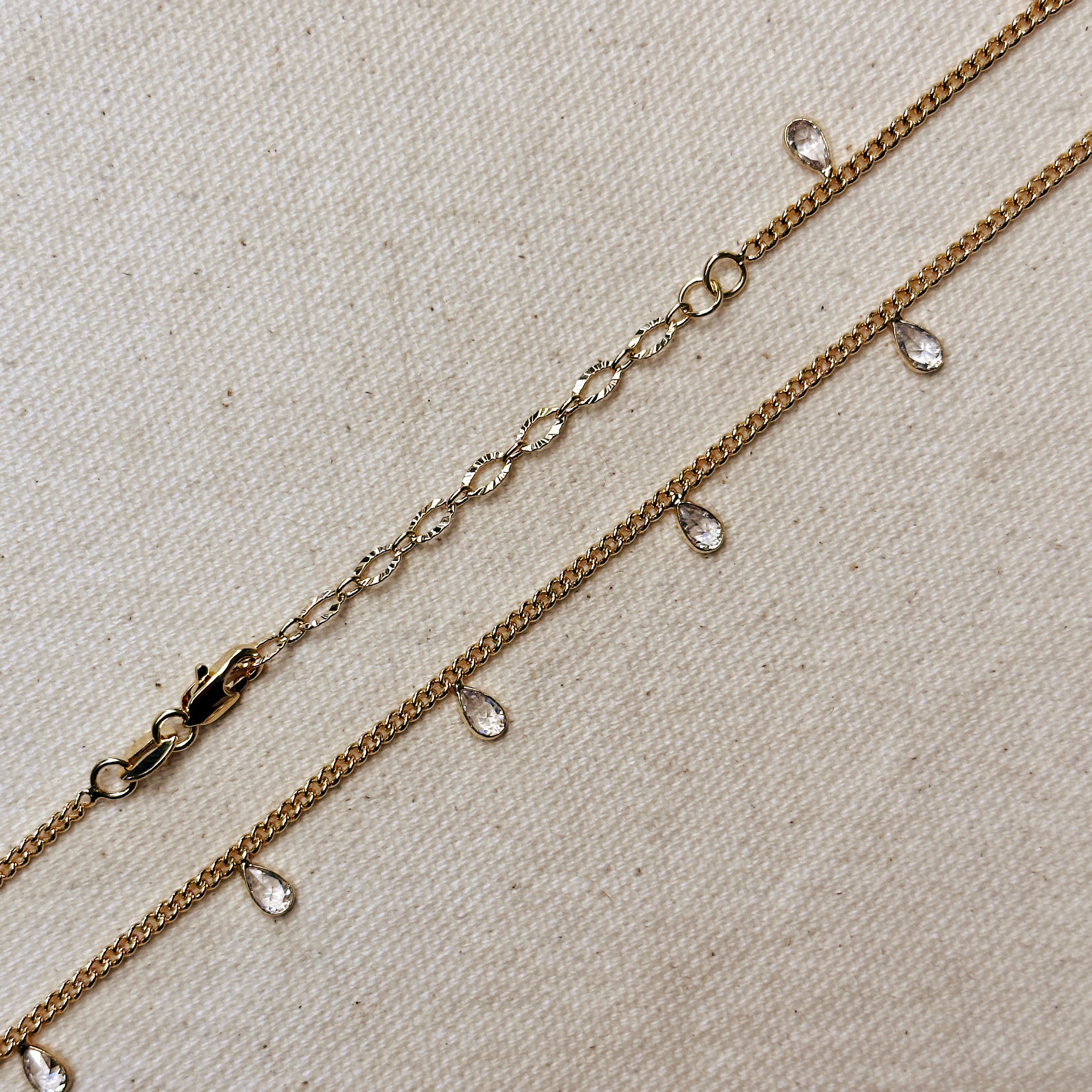 18K Gold Filled 2mm Curb Chain Necklace with Bezel CZ Drop Pendant - Elegant Layering Jewelry for Women, Perfect for Everyday Wear, Parties & Special Occasions