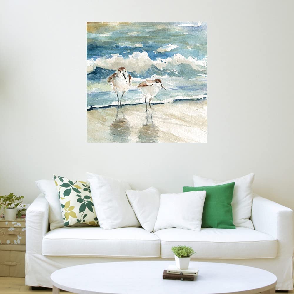 Carol Robinson Beach Birds Fine Art Canvas Wall Decor - 37x37 Inch Ready to Hang Painting for Living Room, Bedroom, Office & More - Coastal Home Decor & Gift Idea for Beach House