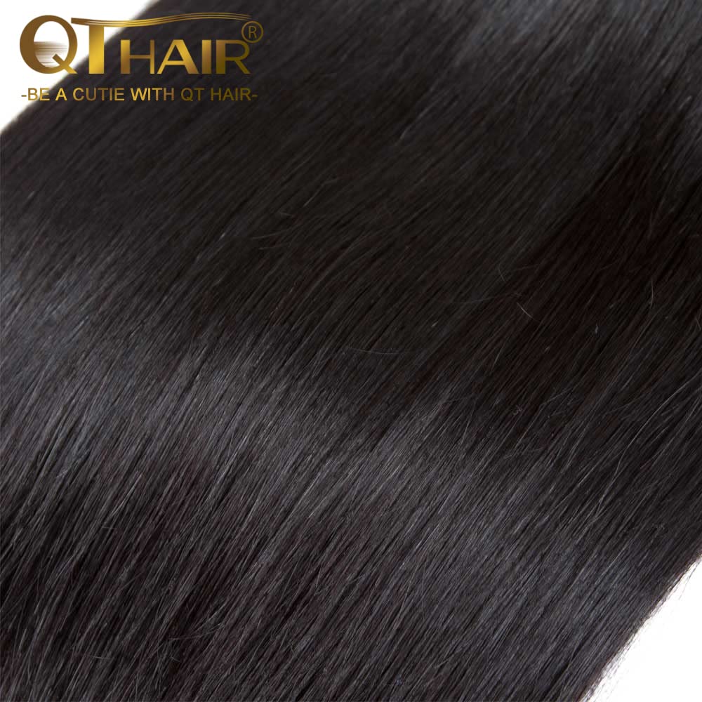 QTHAIR 100% Unprocessed 16A Virgin Indian Human Hair Bundles - Straight Natural Black Hair Weft Extensions (18