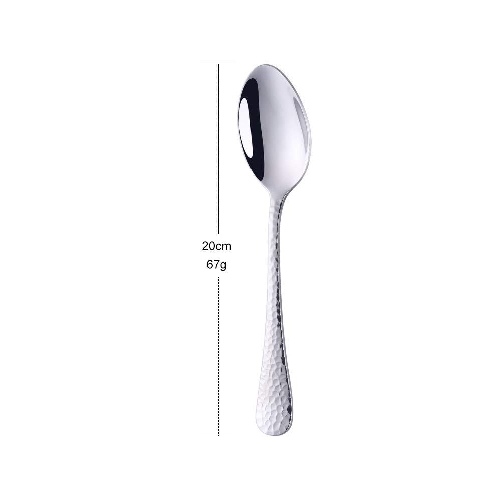Premium 8-Inch Stainless Steel Dinner Spoons Set of 12 - Mirror Polished Salad & Dessert Spoons with Hammered Surface for Home, Hotel & Restaurant Use - Dishwasher Safe Silverware for Everyday Dining & Entertaining
