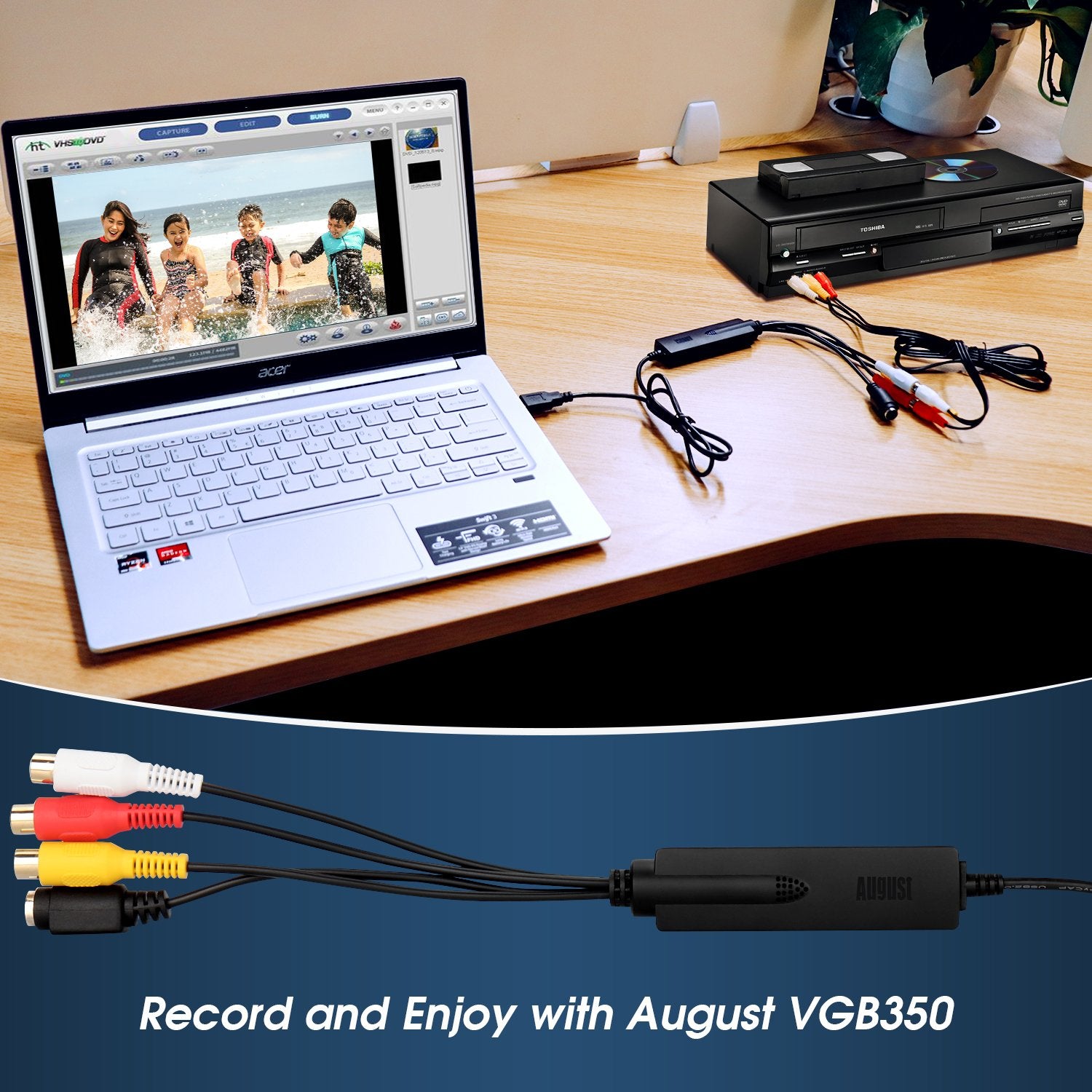 Refurbished VGB350 VHS to Digital Video Capture Card for Windows PC - Convert Hi8, SECAM, DVD to Digital Format - Perfect for Home Movies, Archiving & Video Editing