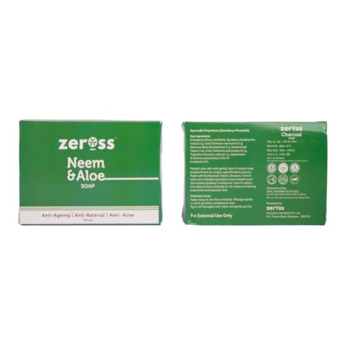 Zeross Neem & Aloe Soap Bar - 100% Pure Neem Oil & Natural Ingredients for Clear Skin - 100g Pack of 1 | Gentle Cleansing for Acne, Eczema & Sensitive Skin - Perfect for Daily Face & Body Wash