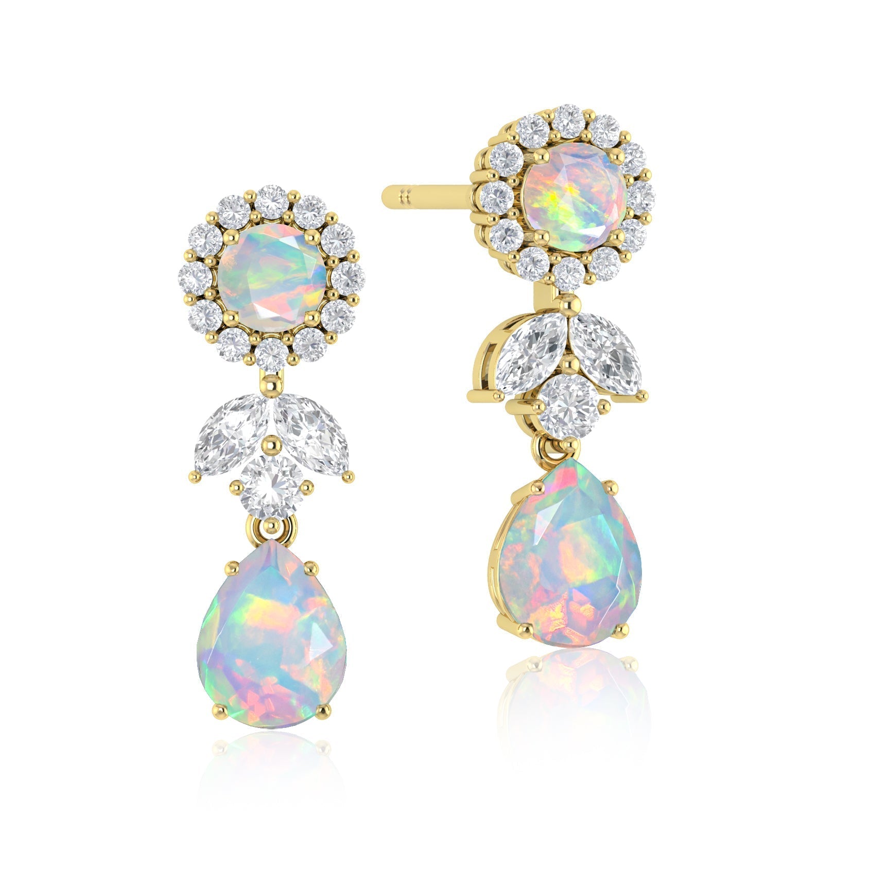 Lavender Fire Dual Opal Drop and Stud Earrings for Women - Dainty Bohemian Jewelry for Casual & Party Wear