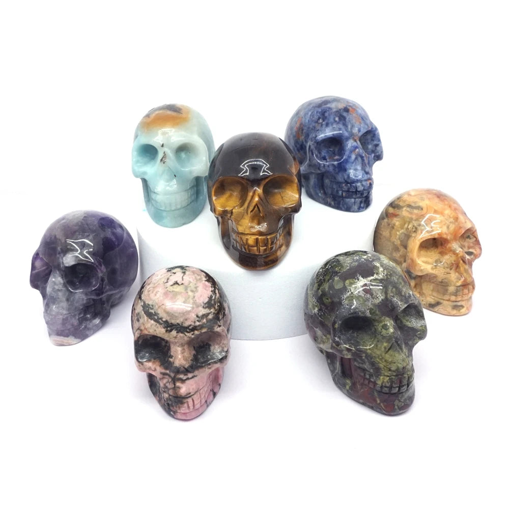 2 Pack Skull Statue Figurines - Natural Crystal Stone Sculpture for Chakra Healing, Meditation & Spiritual Decor | Halloween Home Decor, Gothic Gift for Men & Women | Perfect for Altars, Yoga Spaces & Witchy Aesthetic