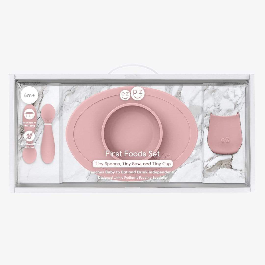 EZPZ First Foods Set - Baby-Led Weaning Starter Kit with Silicone Plates & Bowls for Toddlers - Perfect for Mess-Free Mealtime at Home or On-the-Go