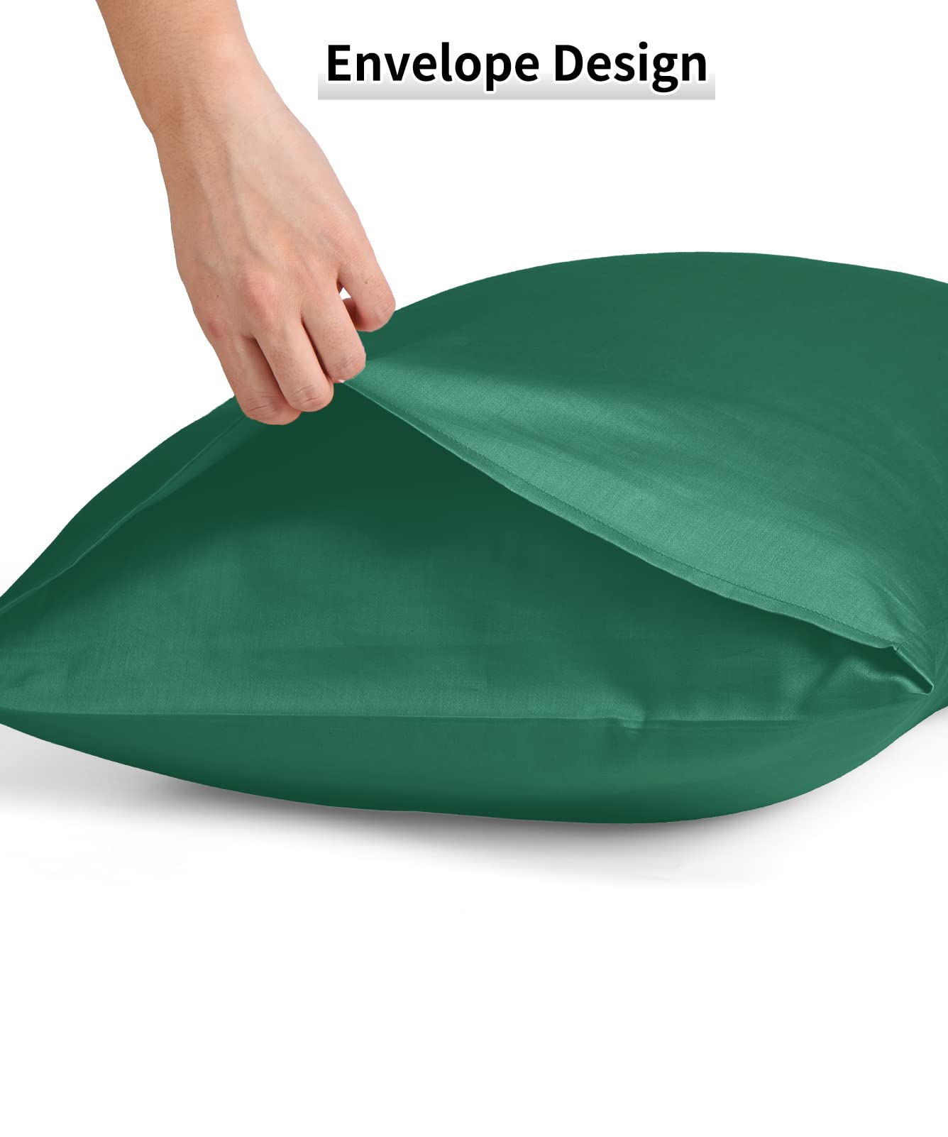 Premium 600 Thread Count Cotton Pillowcases Set of 2 - 20x26 Inches Standard Size, Soft Long Staple Breathable Pillow Covers with Envelope Closure in Dark Green - Perfect for Bedroom, Guest Room & Hotel Use