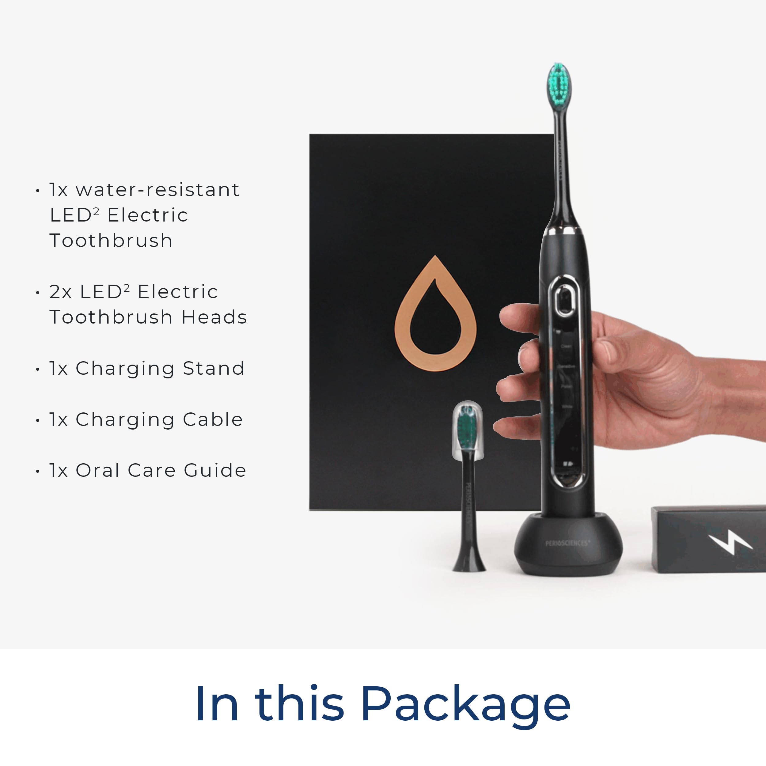 PerioSciences LED² Electric Toothbrush with 4 Cleaning Modes - Rechargeable Light Therapy Toothbrush for Oral Care & Teeth Whitening - Perfect for Travel, Home Use and Gum Health Maintenance