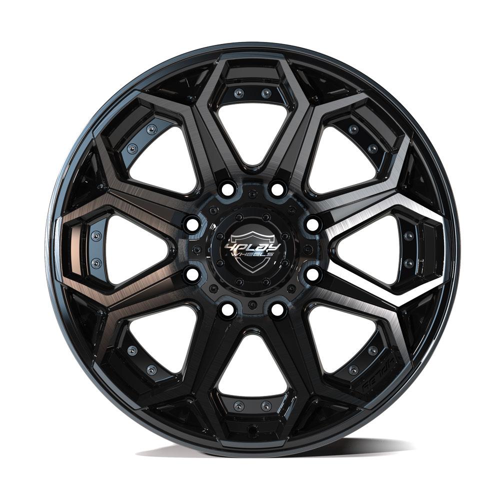 4Play Gen2 4P80R Gloss Black Wheels 20x9.0 with Brushed Face & Tinted Clear - 8x165.1mm Bolt Pattern, 124.9mm Hub - Perfect for Off-Road Trucks, SUVs, and Custom Builds