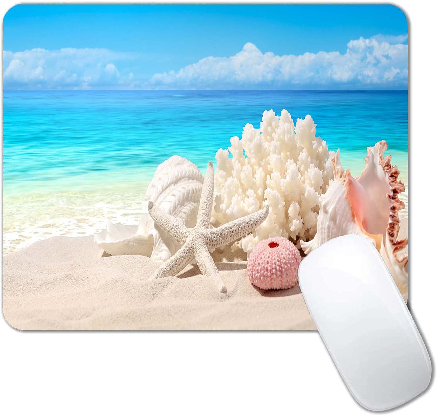 Cute Sand Beach Mouse Pad - Custom Small Mouse Pads with Designs, Non-Slip Rubber Base, Portable Office & Gaming Mouse Pad for Laptop & PC - Perfect for Work, Home & Travel Use