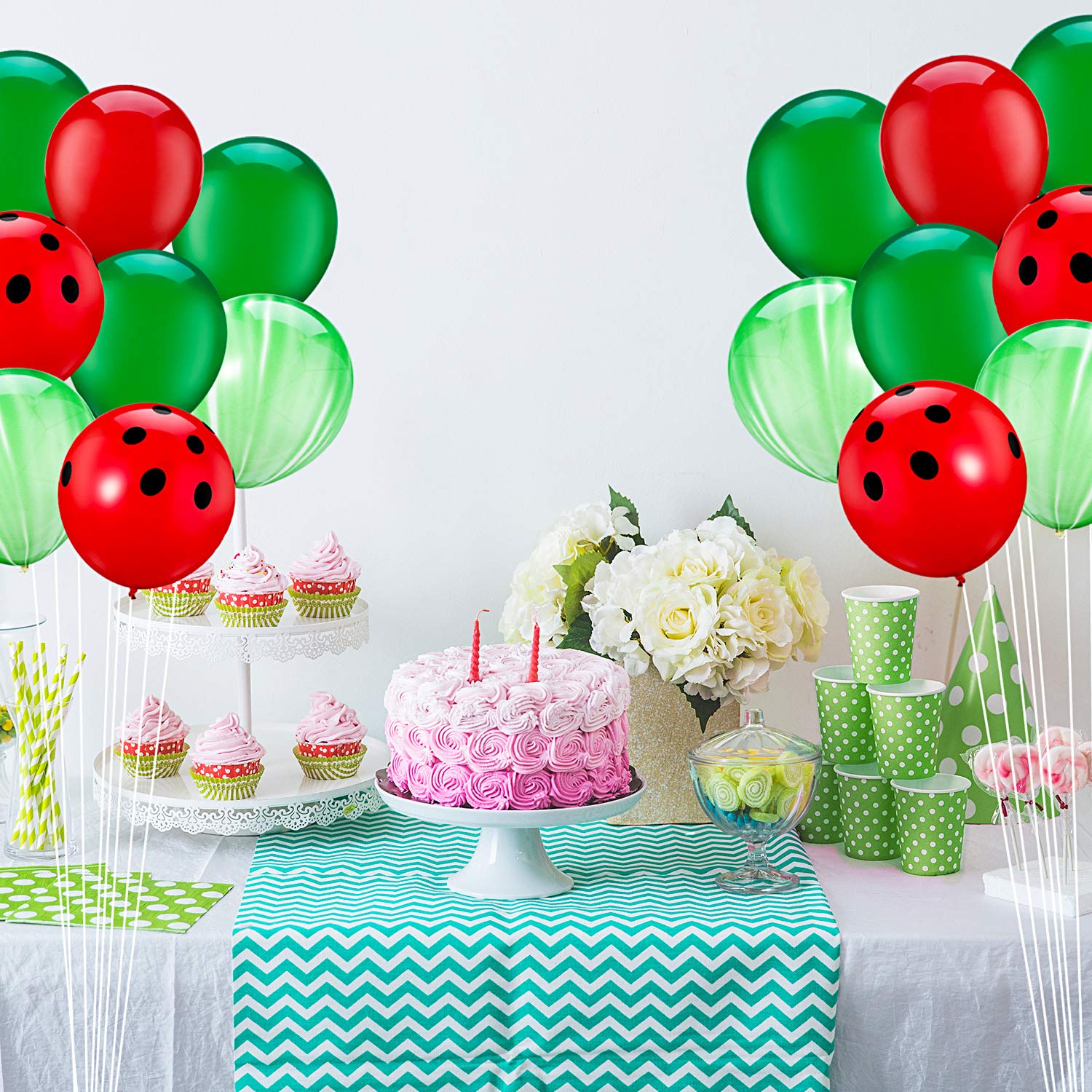 10 Inch Red and Green Latex Watermelon Balloons - Summer Party Decorations for Birthday, Baby Shower & Wedding (24 Pack) - Perfect for Pool Parties, Picnics & Outdoor Events