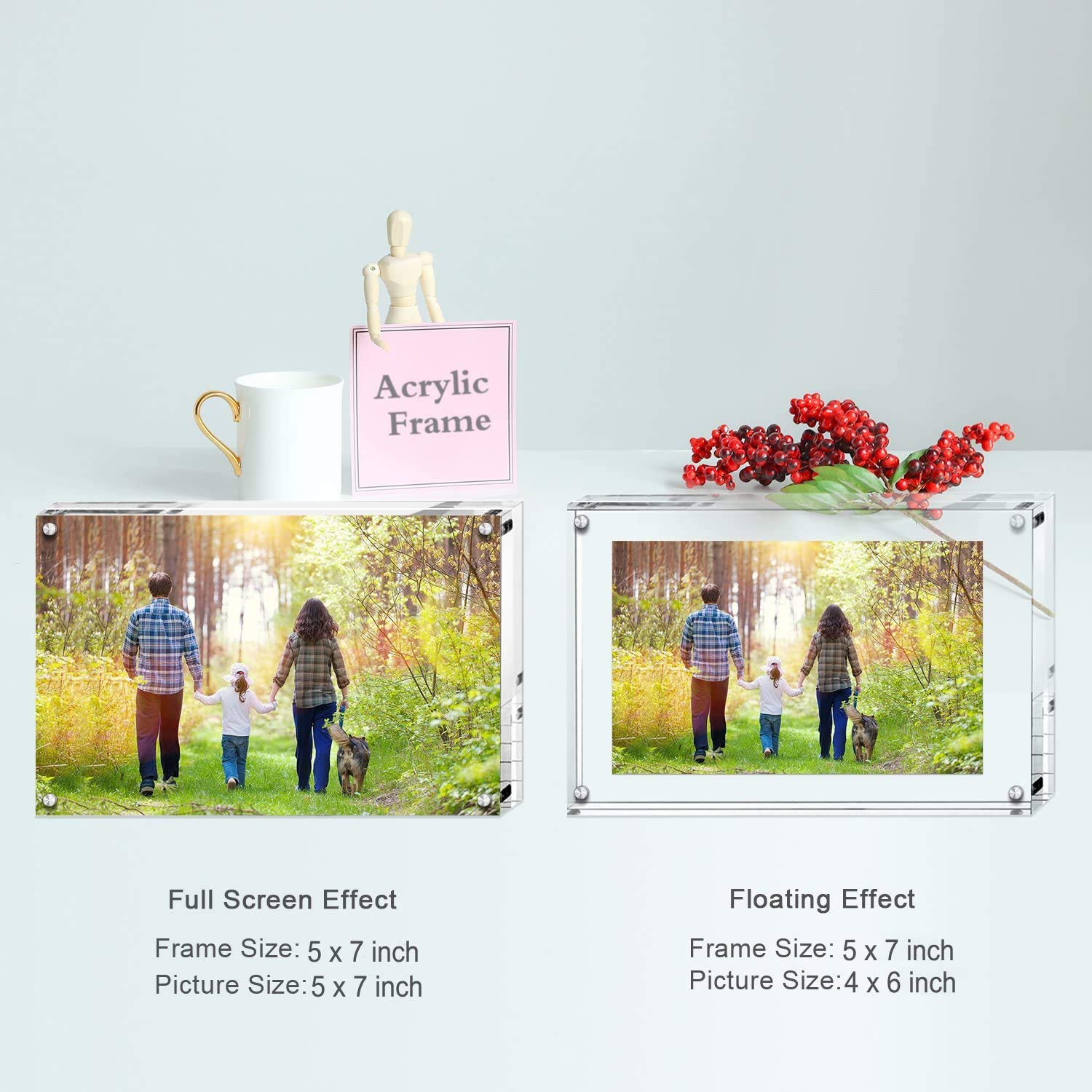 5x7 Acrylic Picture Frames 5 Pack - Clear Frameless Magnetic Photo Frames for Wall & Tabletop Display, Double-Sided Transparent Desktop Frames for Home Office Decor, Wedding Photos & Family Memories (5 Pack)
