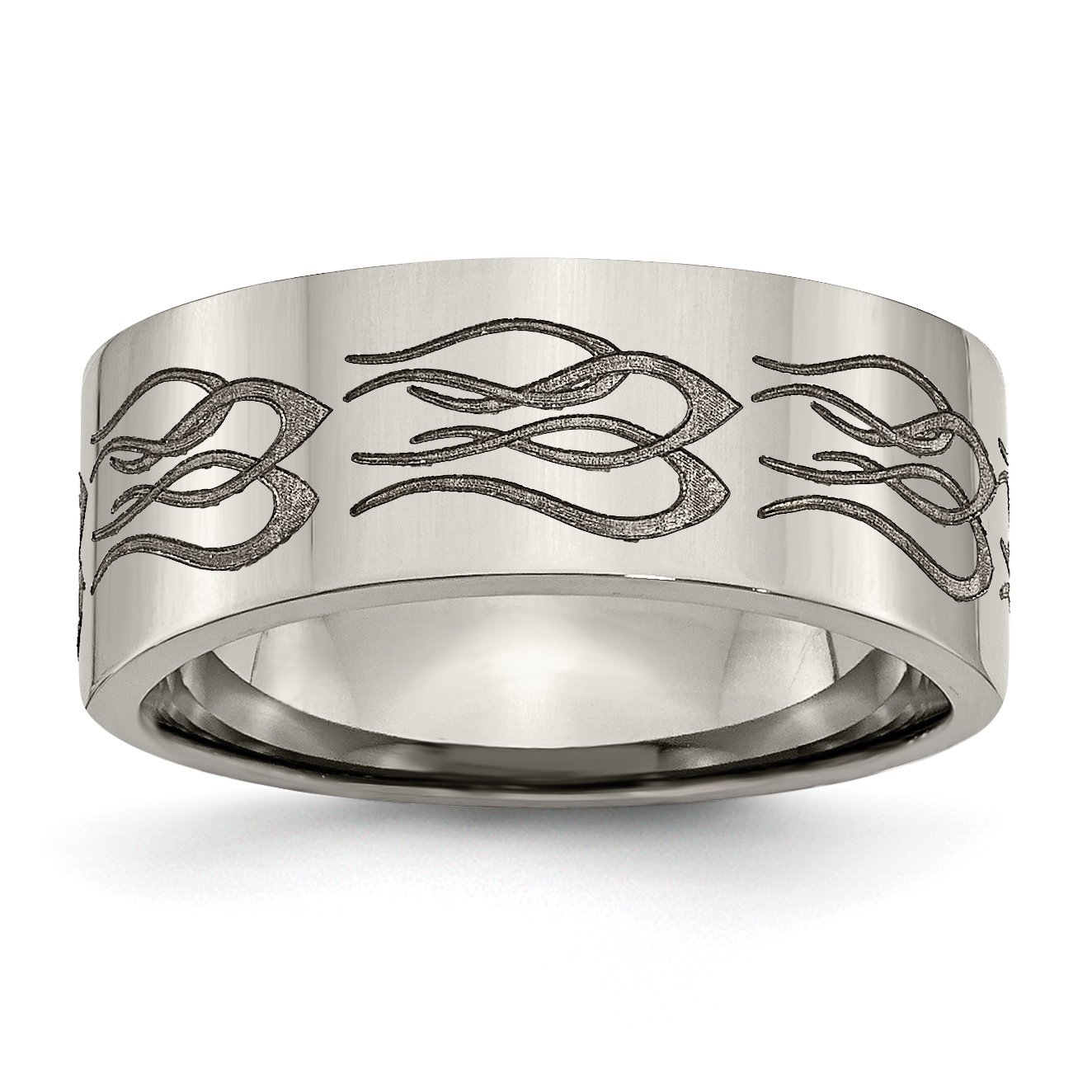 8mm Titanium Flat Band Ring - Size 7.5 - Polished Finish with Laser Engraved Design - Perfect for Men's Wedding Bands, Anniversary Gifts & Everyday Wear
