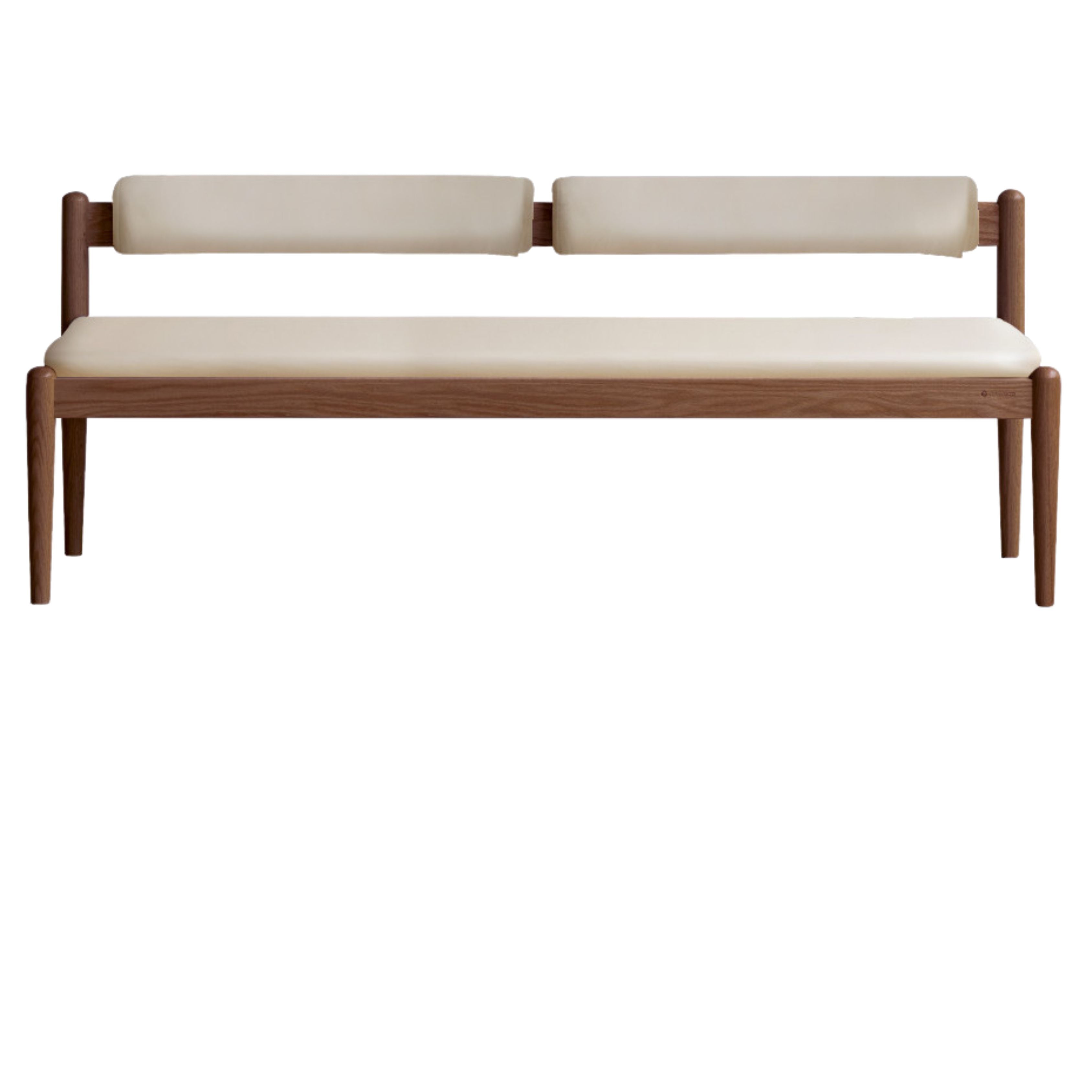57.1x18.5x25.6 inch /145x47.5x65сm / Rich Dark Walnut color/  Black walnut long bench organic leather milk tea color