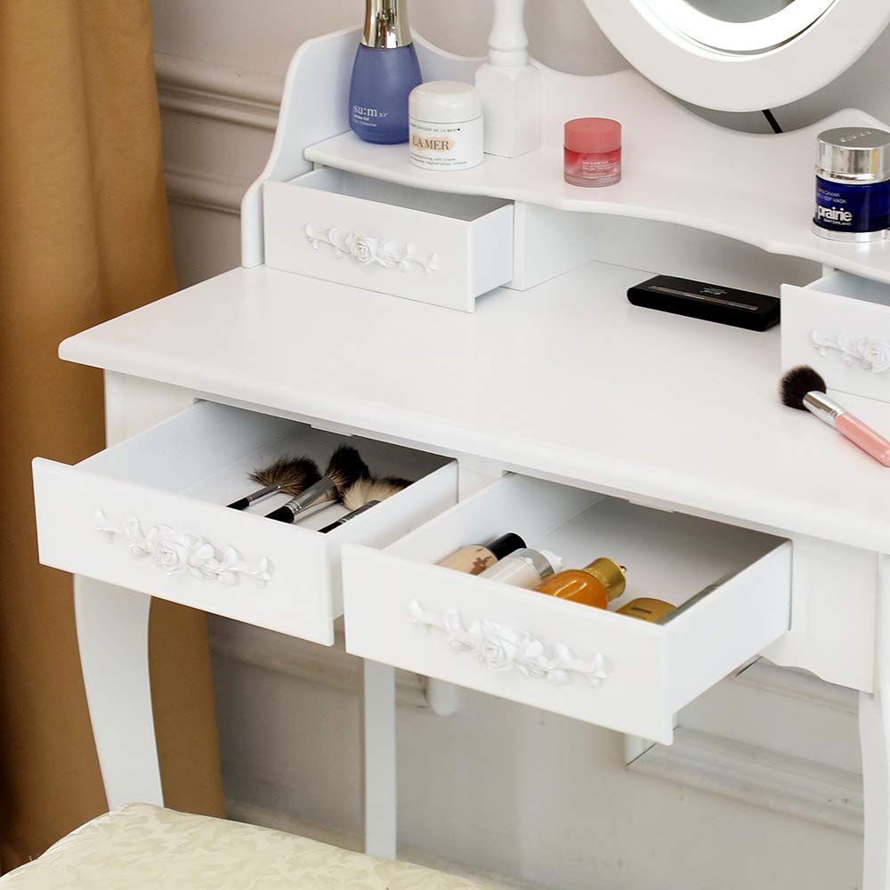 Stylish HOMEN Vanity Table Set with LED Mirror & 4 Drawers - Perfect for Bedroom Makeup Dressing & Beauty Organization