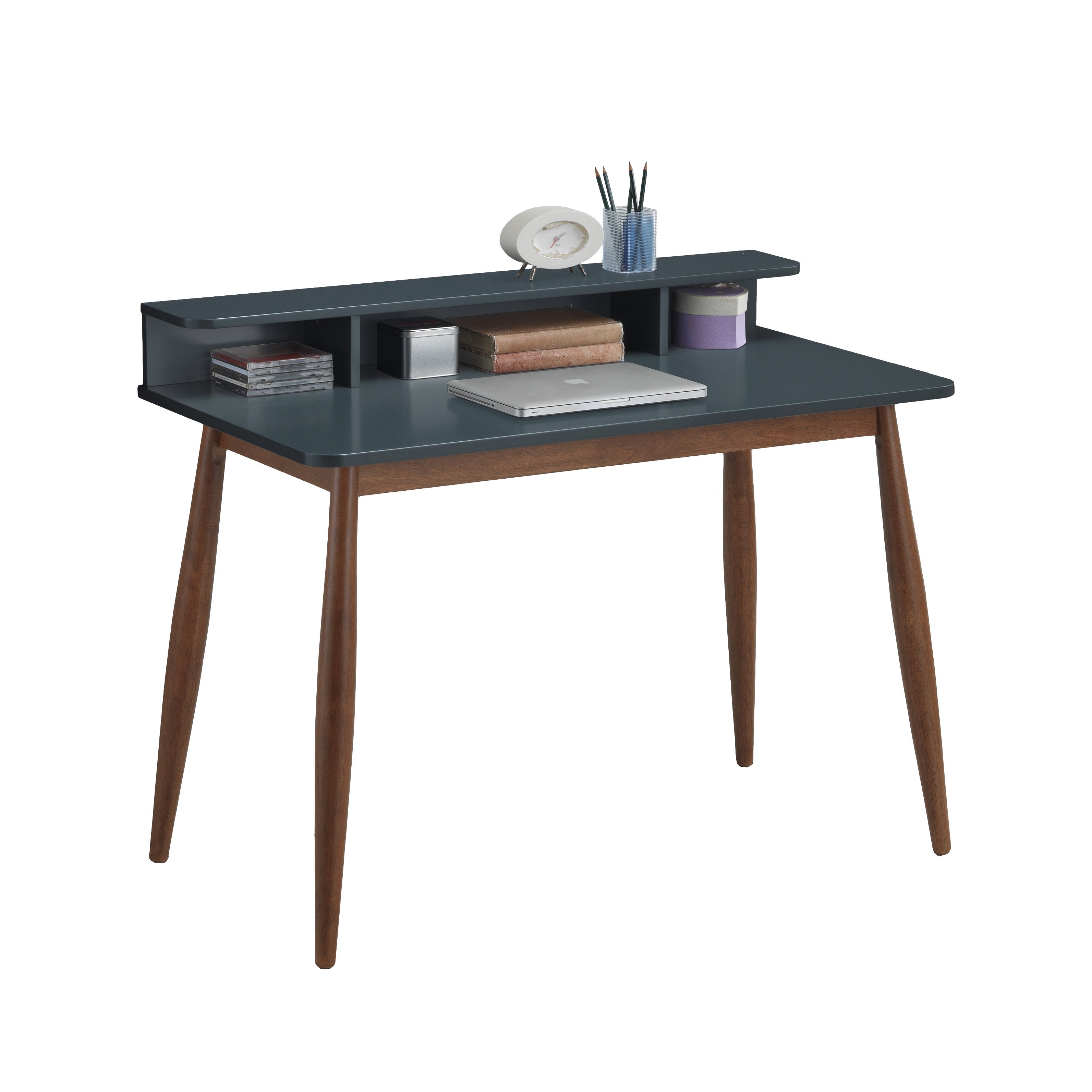 Roundhill Furniture Roskilde Solid Wood Office Desk with Storage - Modern Home Office Desk for Work, Study, and Remote Work Setup