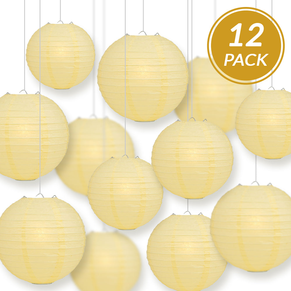12-Piece Lemon Yellow Chiffon Paper Lantern Set - Chinese Hanging Decorations for Weddings, Parties & Events (12/10/8 Inch) - Perfect for Indoor/Outdoor Celebrations, Baby Showers & Home Decor