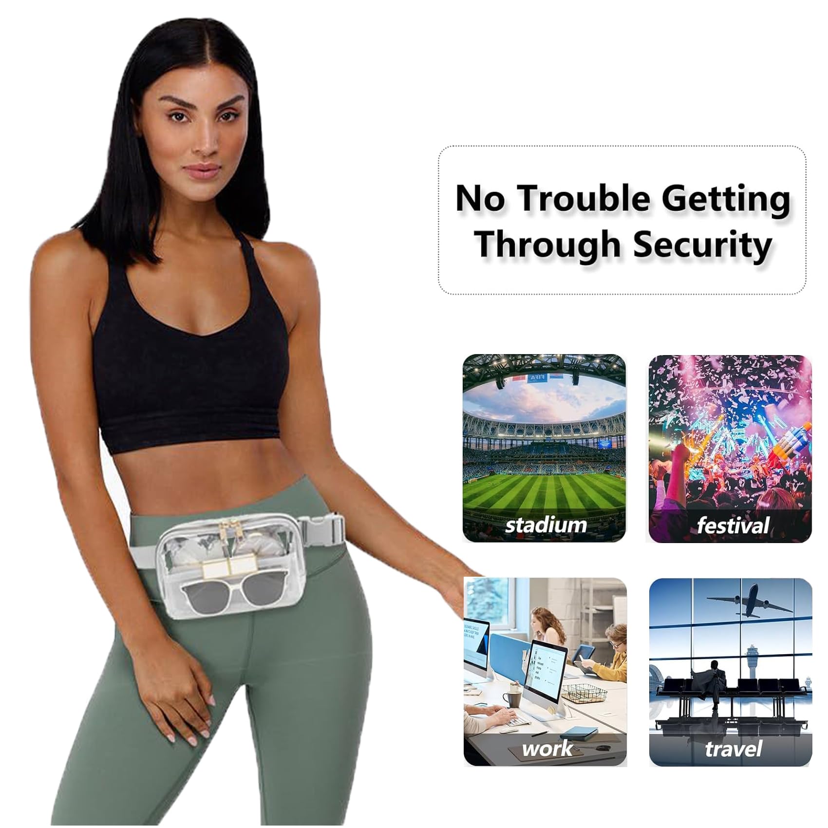 Waterproof Clear Fanny Pack with Adjustable Strap - Stadium Approved Waist Bag for Concerts, Festivals, Hiking & Travel (Grey) - Perfect for Outdoor Events & Security Checks